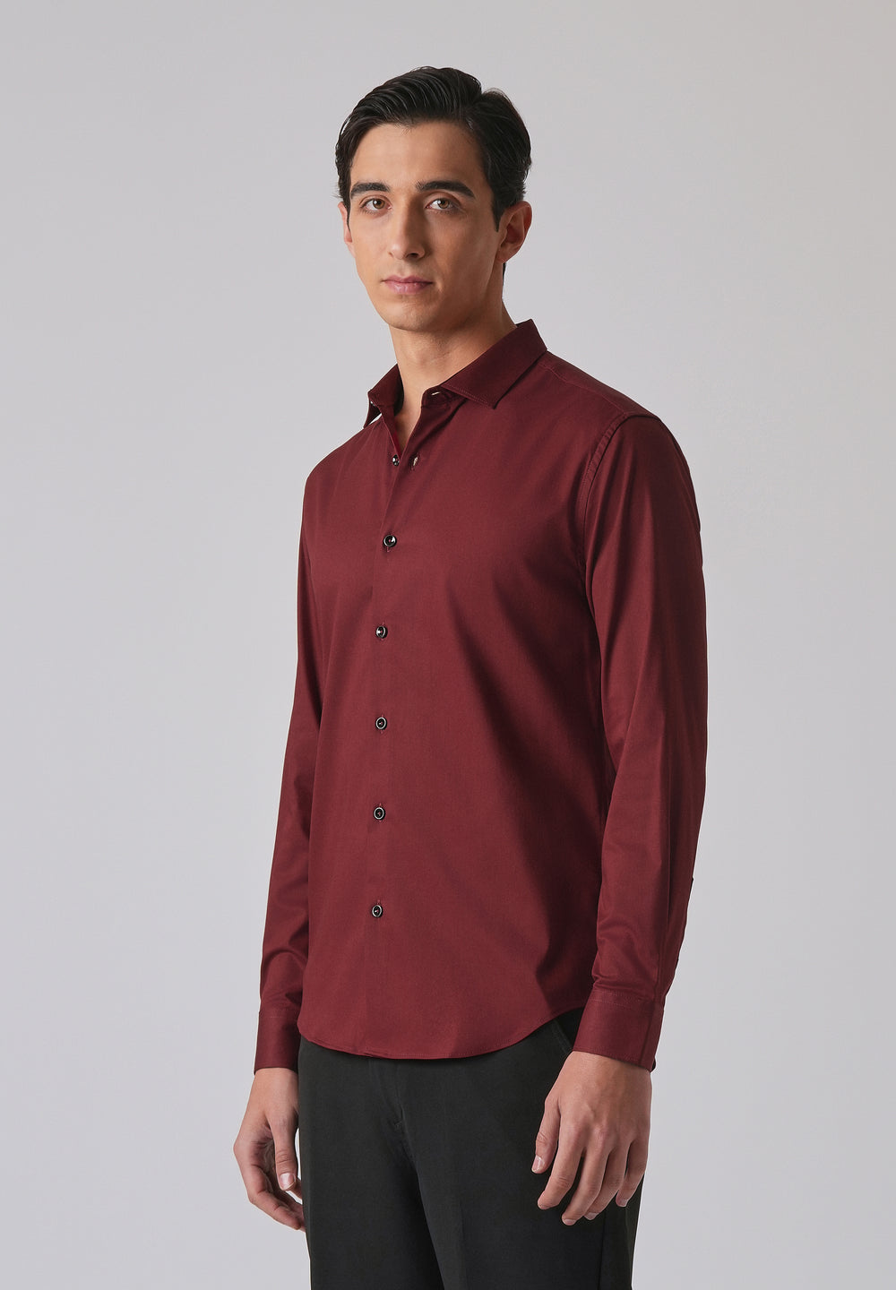 Burgundy Red Cotton Stretch Plain Shirt