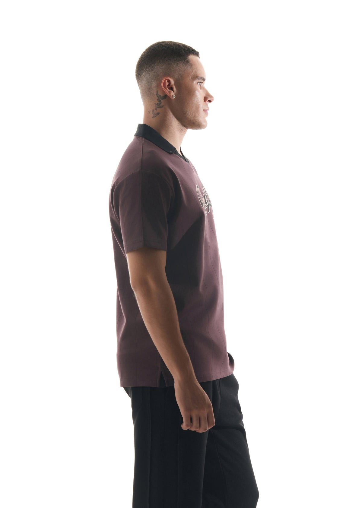 Burgundy Striped V-Neck Polo