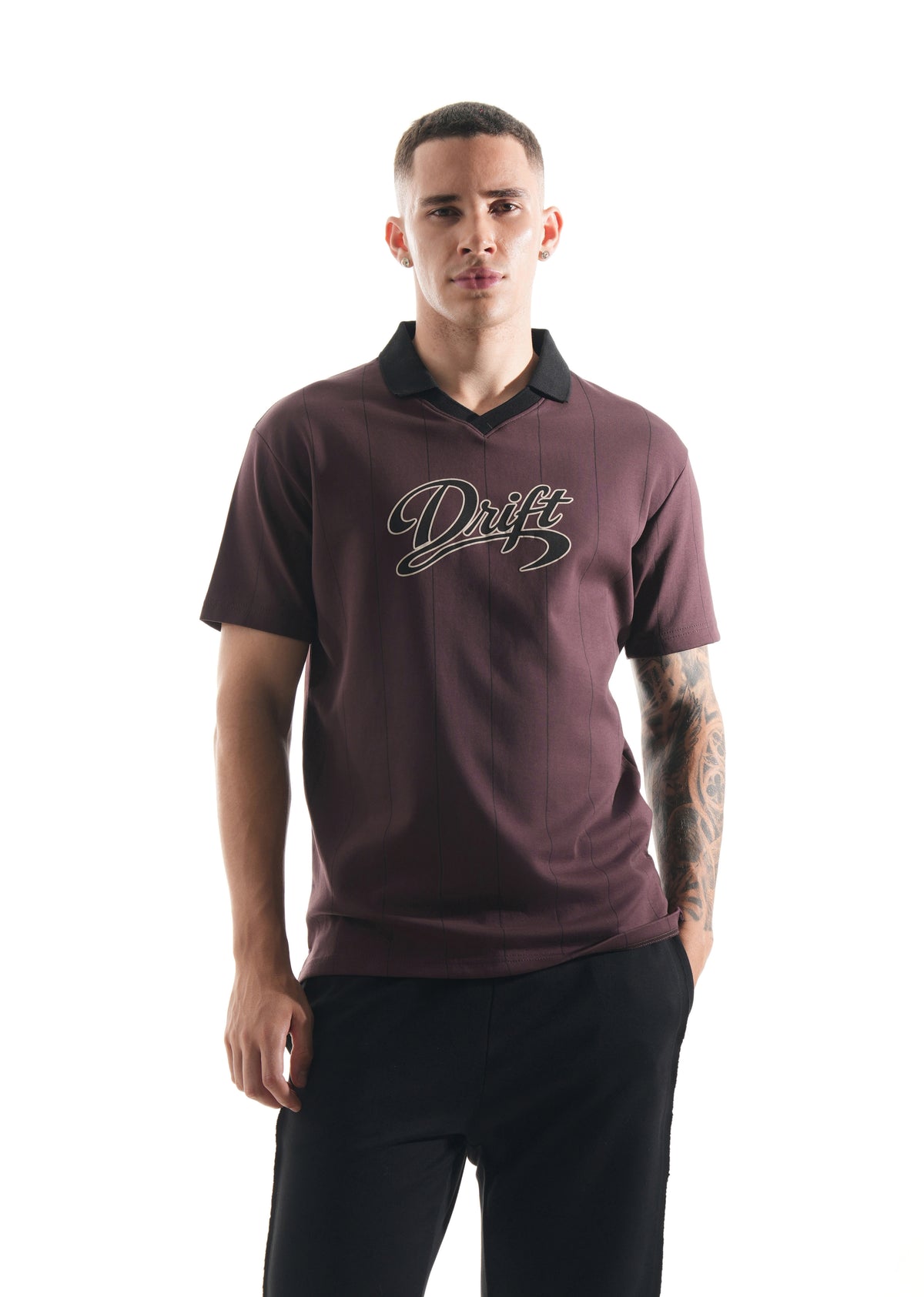 Burgundy Striped V-Neck Polo