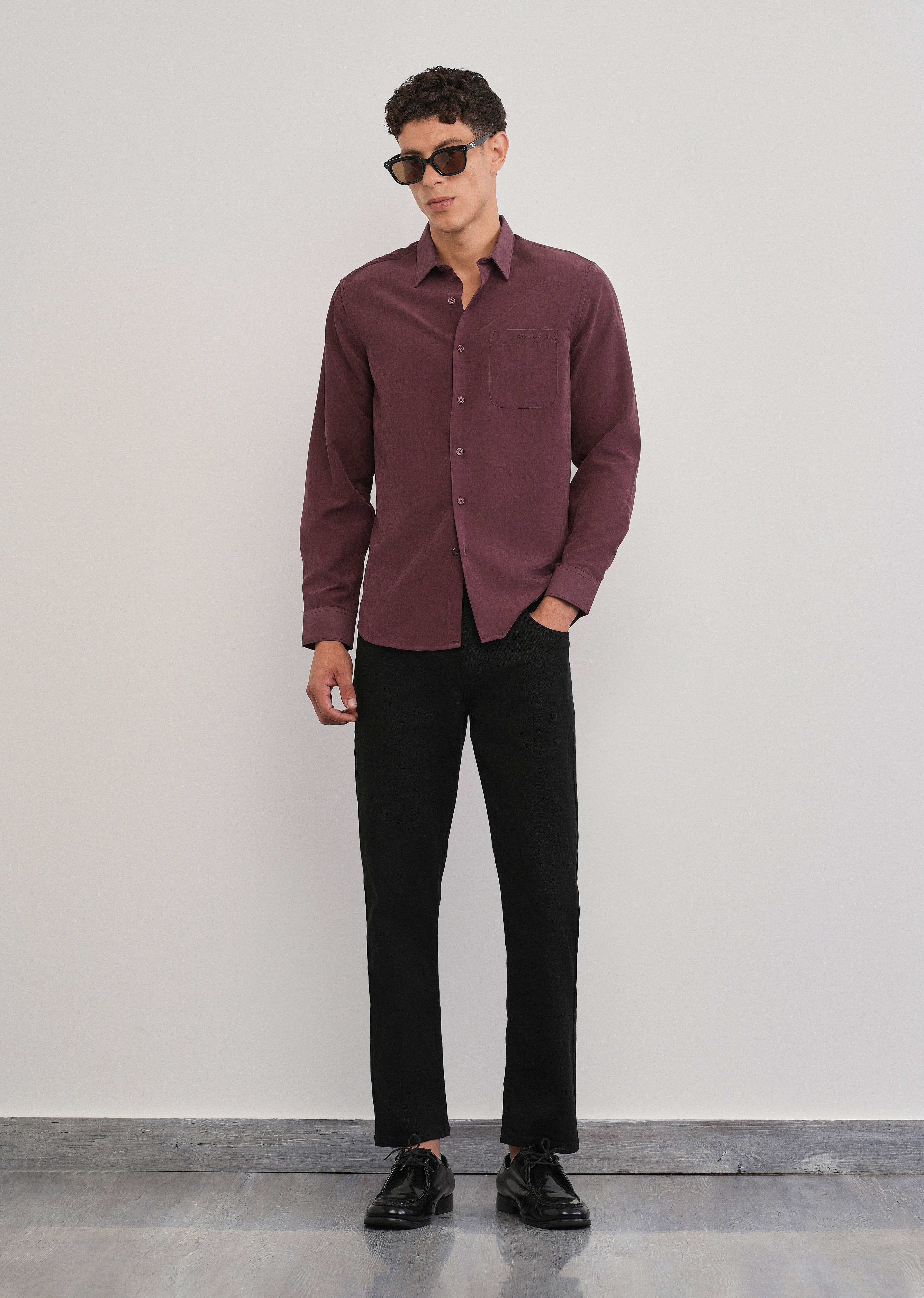 Burgundy Suede Plain Shirt