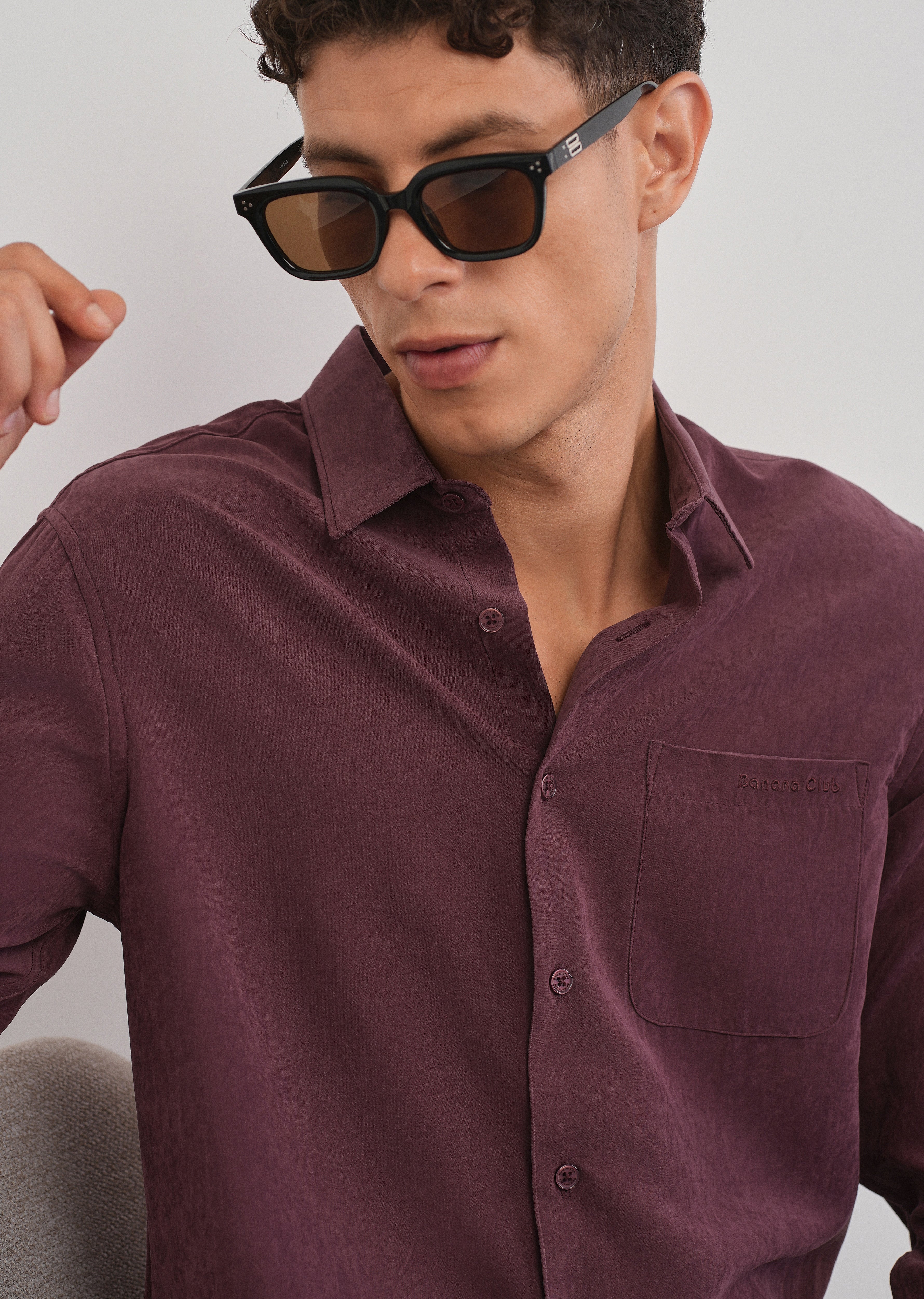 Burgundy Suede Plain Shirt