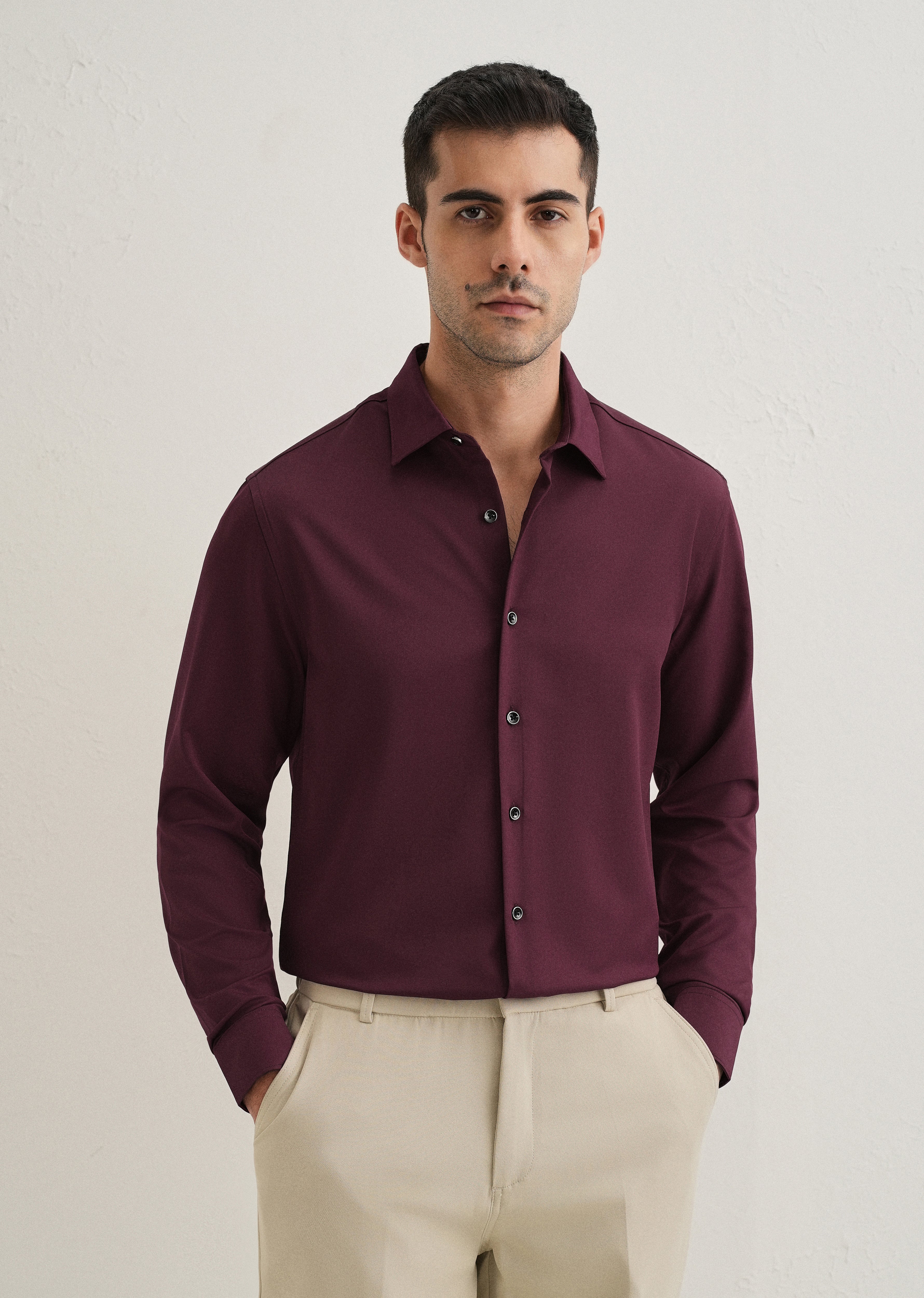 Burgundy Wrinkle Free Stitchless Placket Shirt
