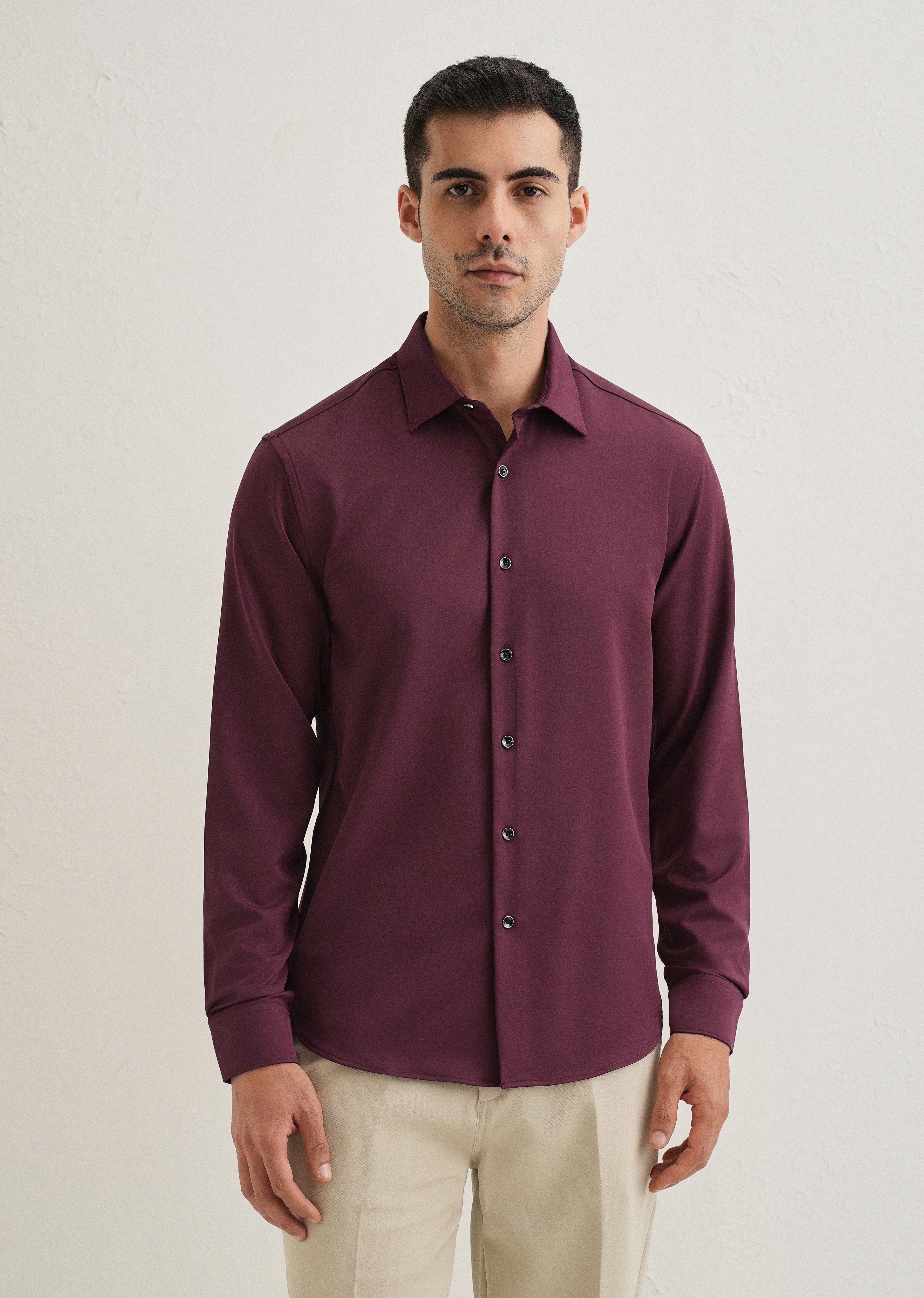 Burgundy Wrinkle Free Stitchless Placket Shirt