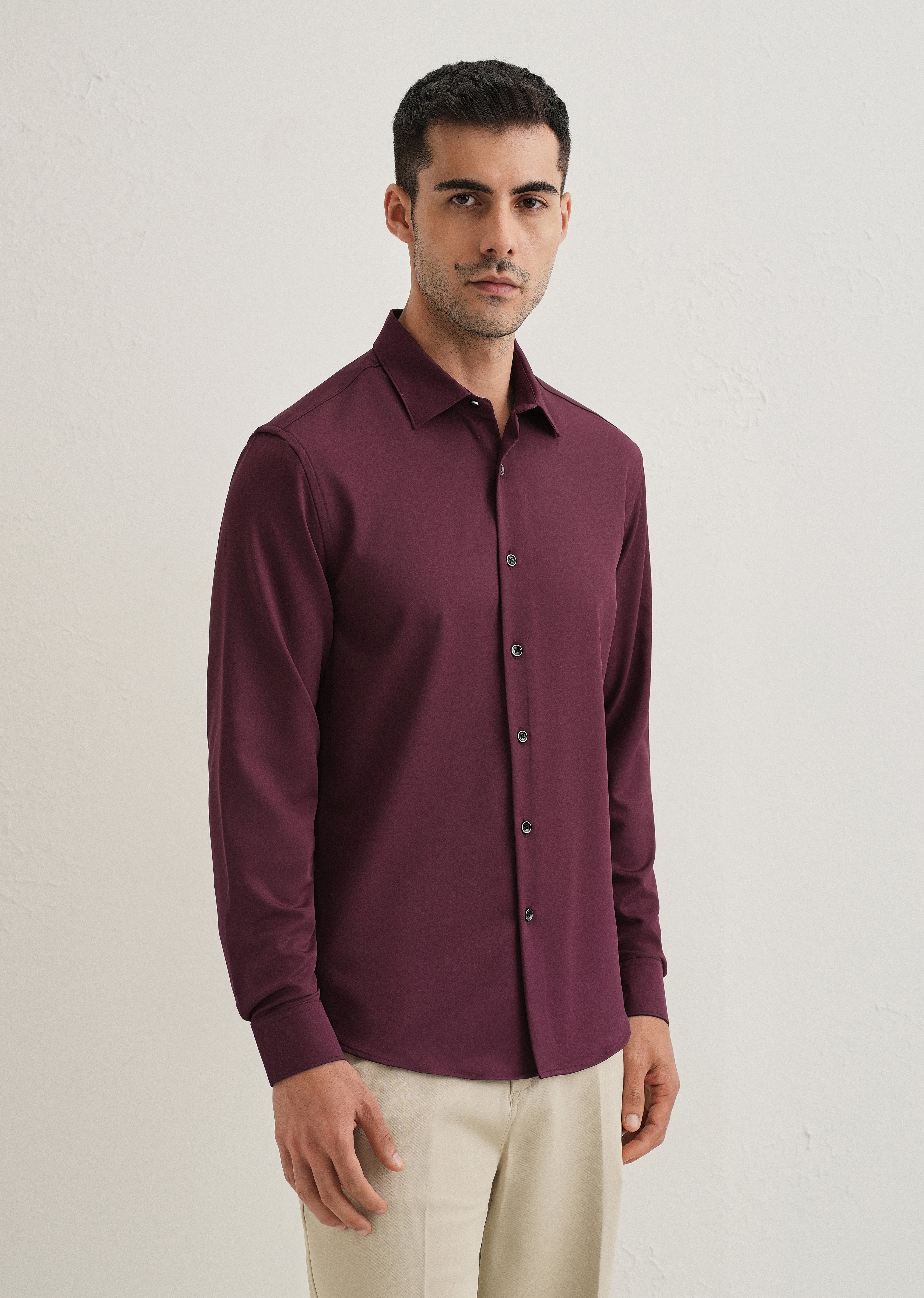 Burgundy Wrinkle Free Stitchless Placket Shirt