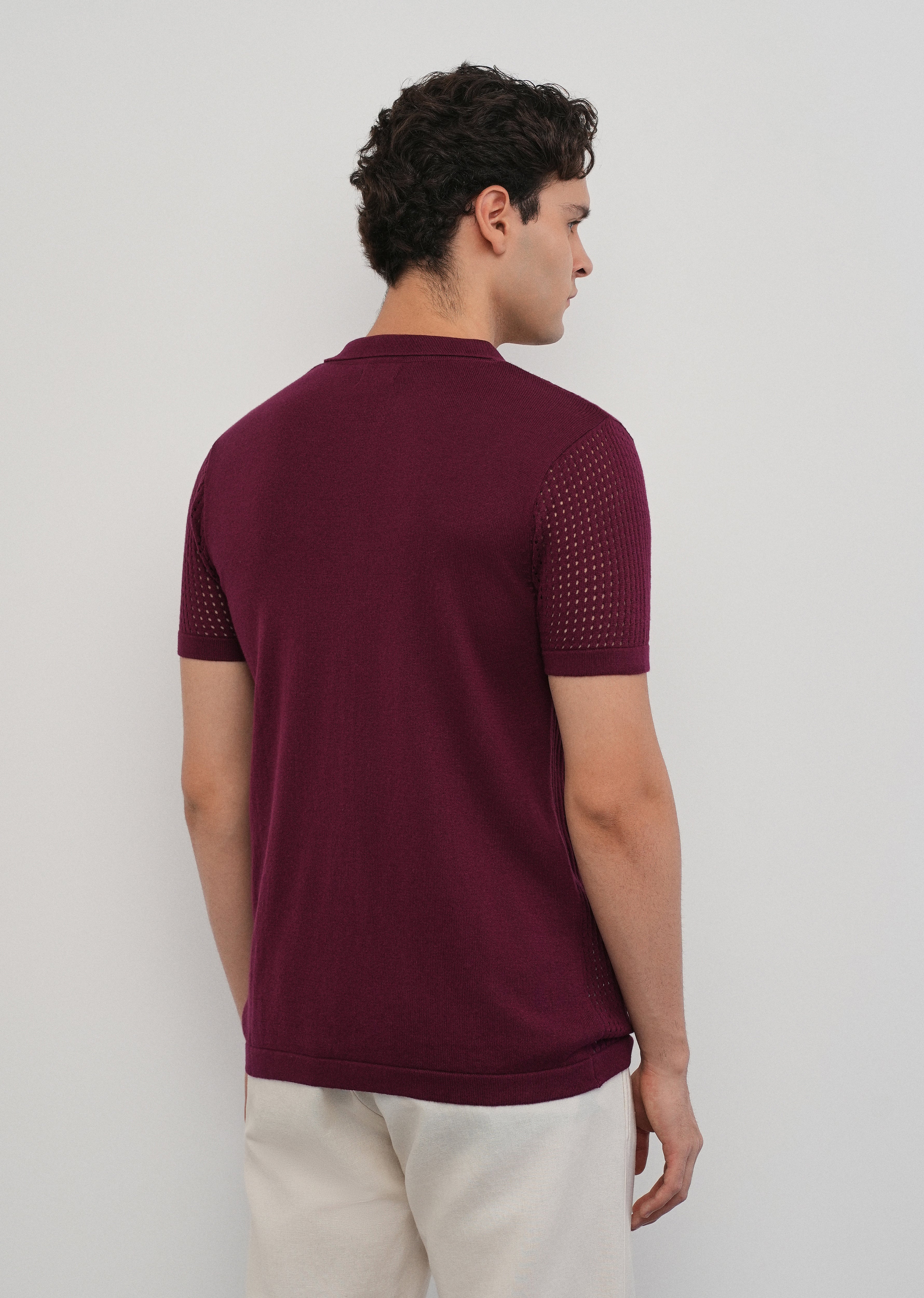 Burgundy Floral Open Knit Shirt