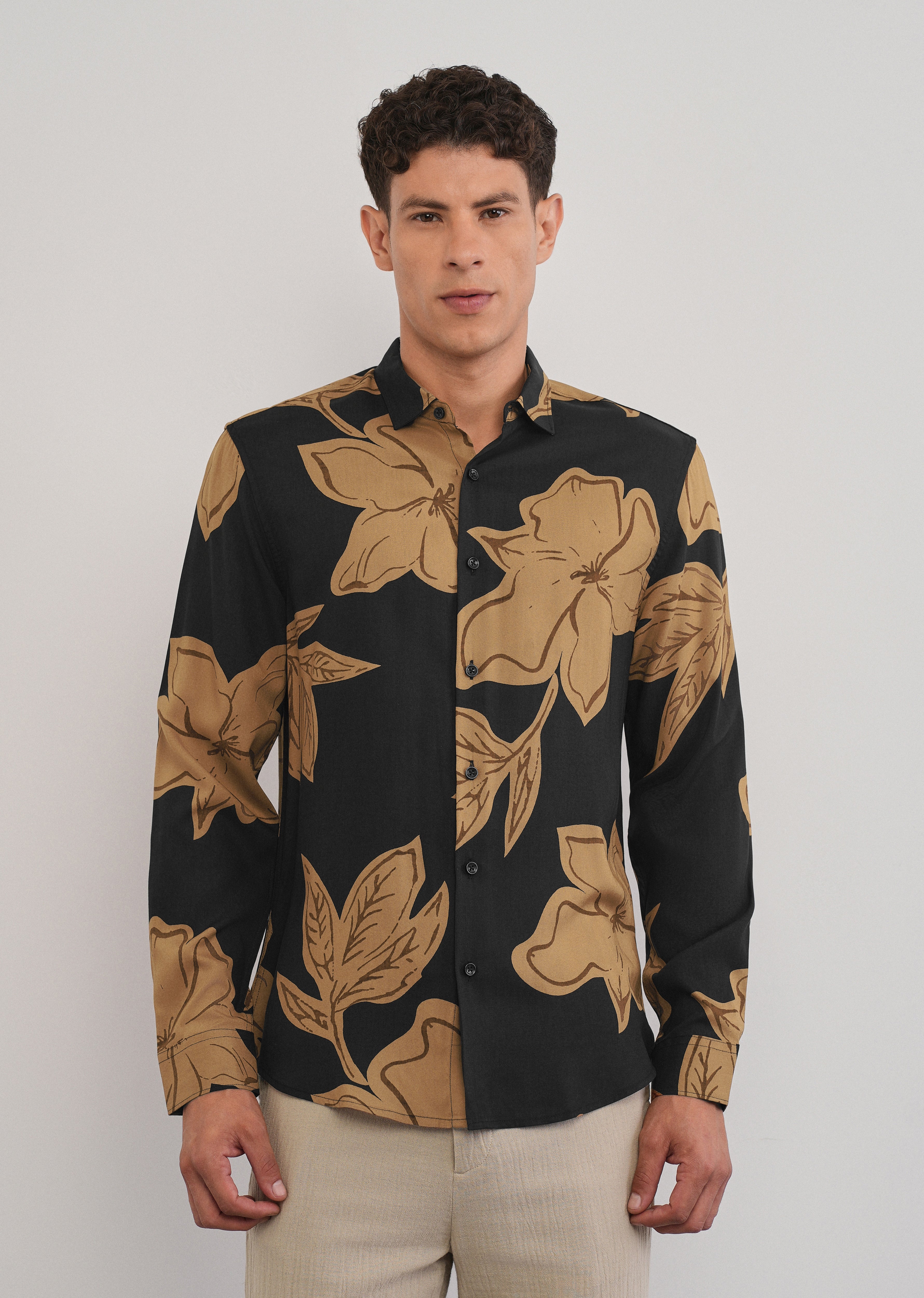 Burnt Ochre Bold Floral Print Shirt
