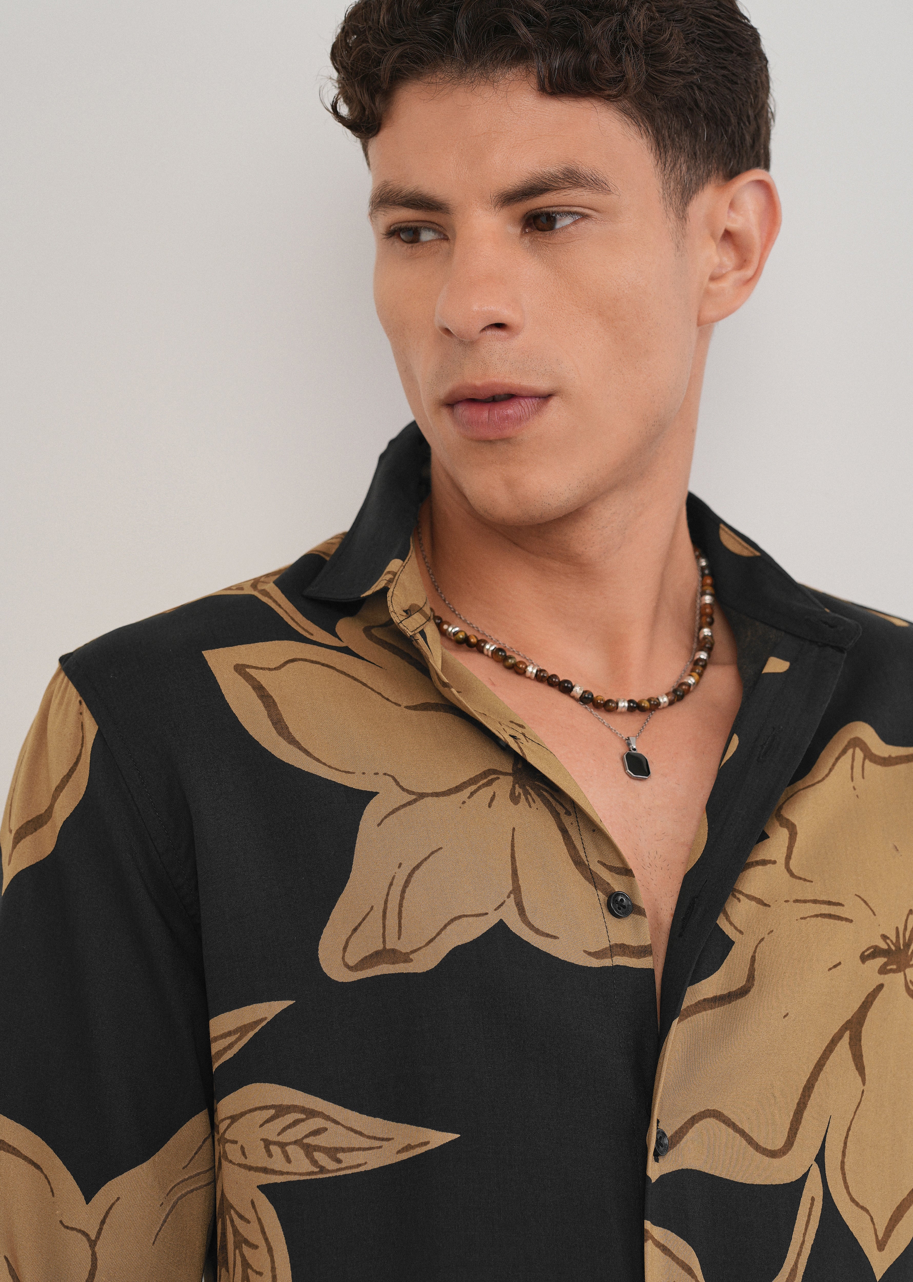 Burnt Ochre Bold Floral Print Shirt