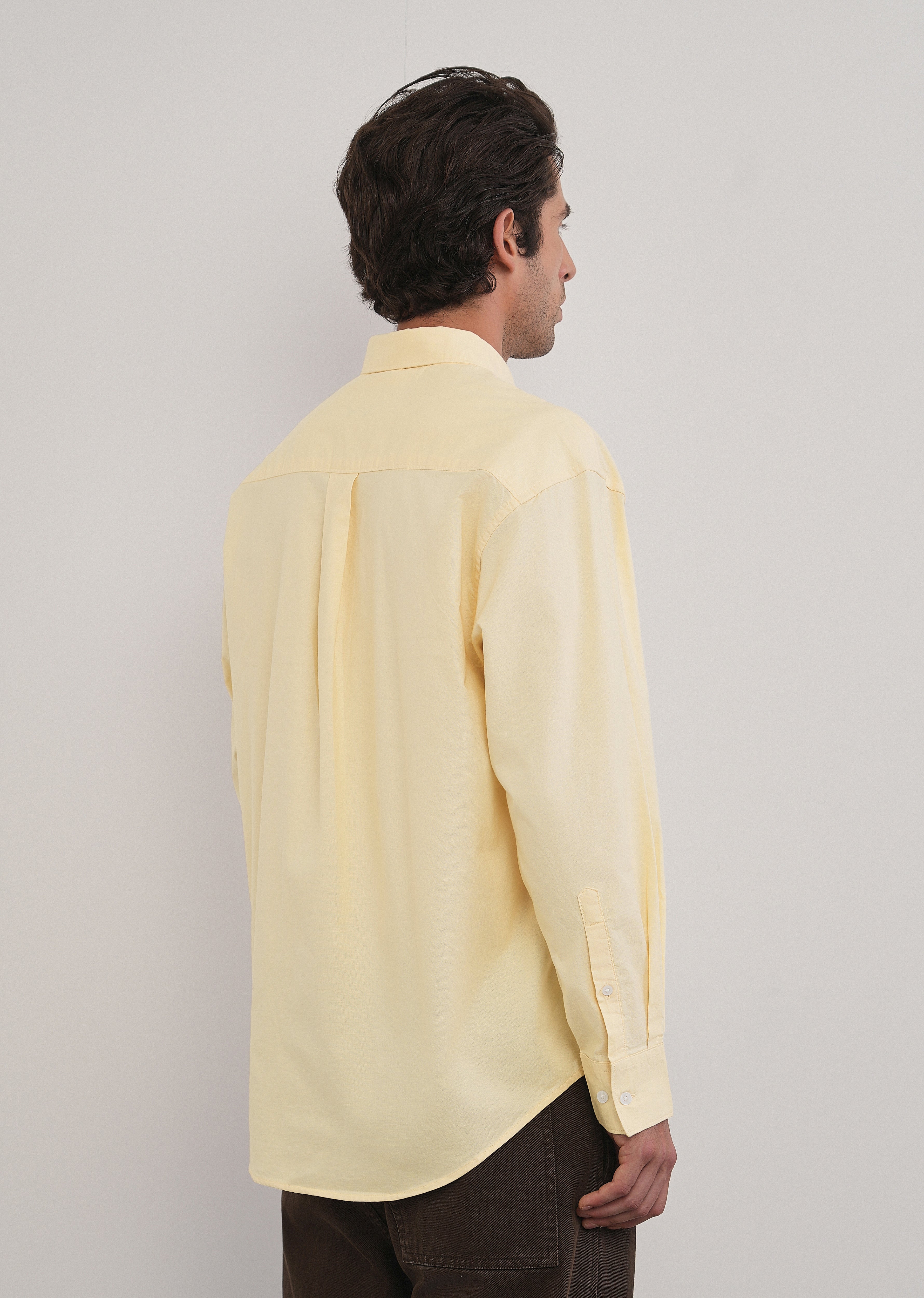 Butter Yellow Cotton Stretch Oversized Shirt