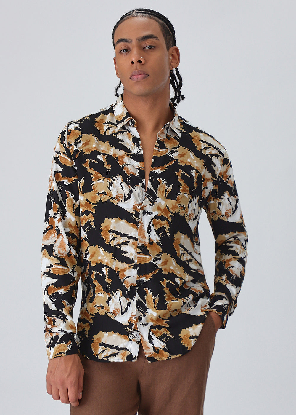 Caramel Brown Print Full sleeve shirt