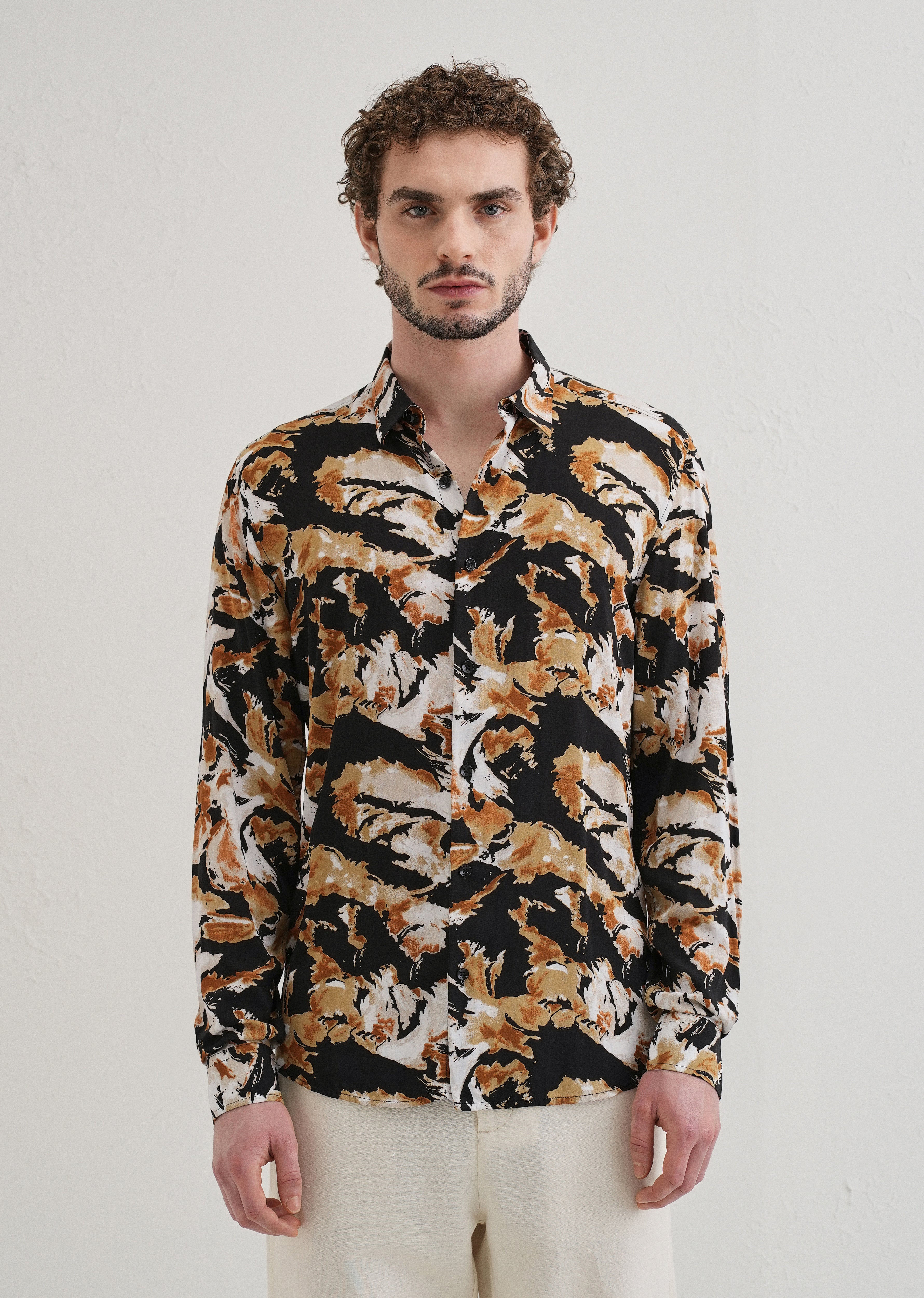 Caramel Brown Print Full sleeve shirt