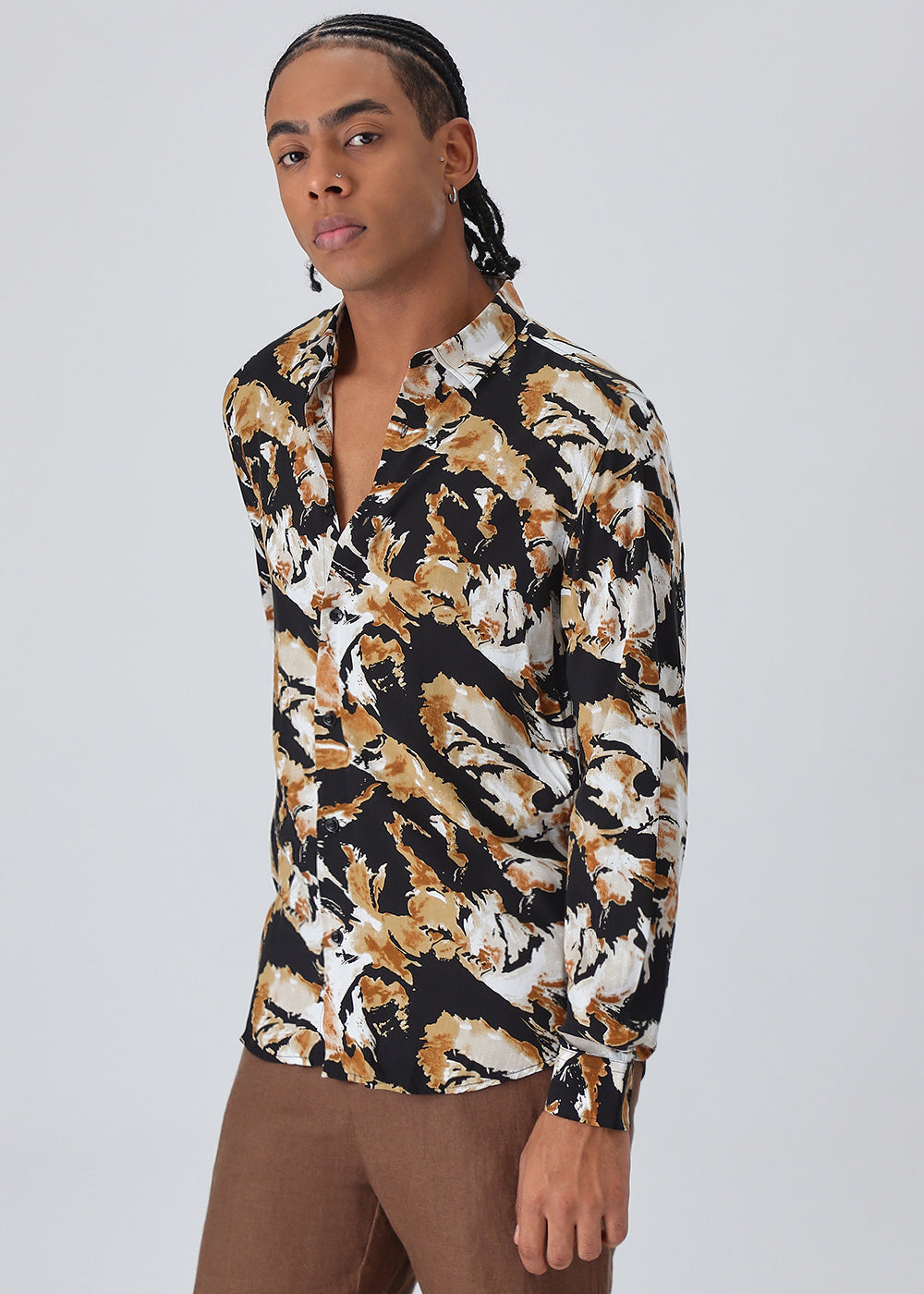 Caramel Brown Print Full sleeve shirt