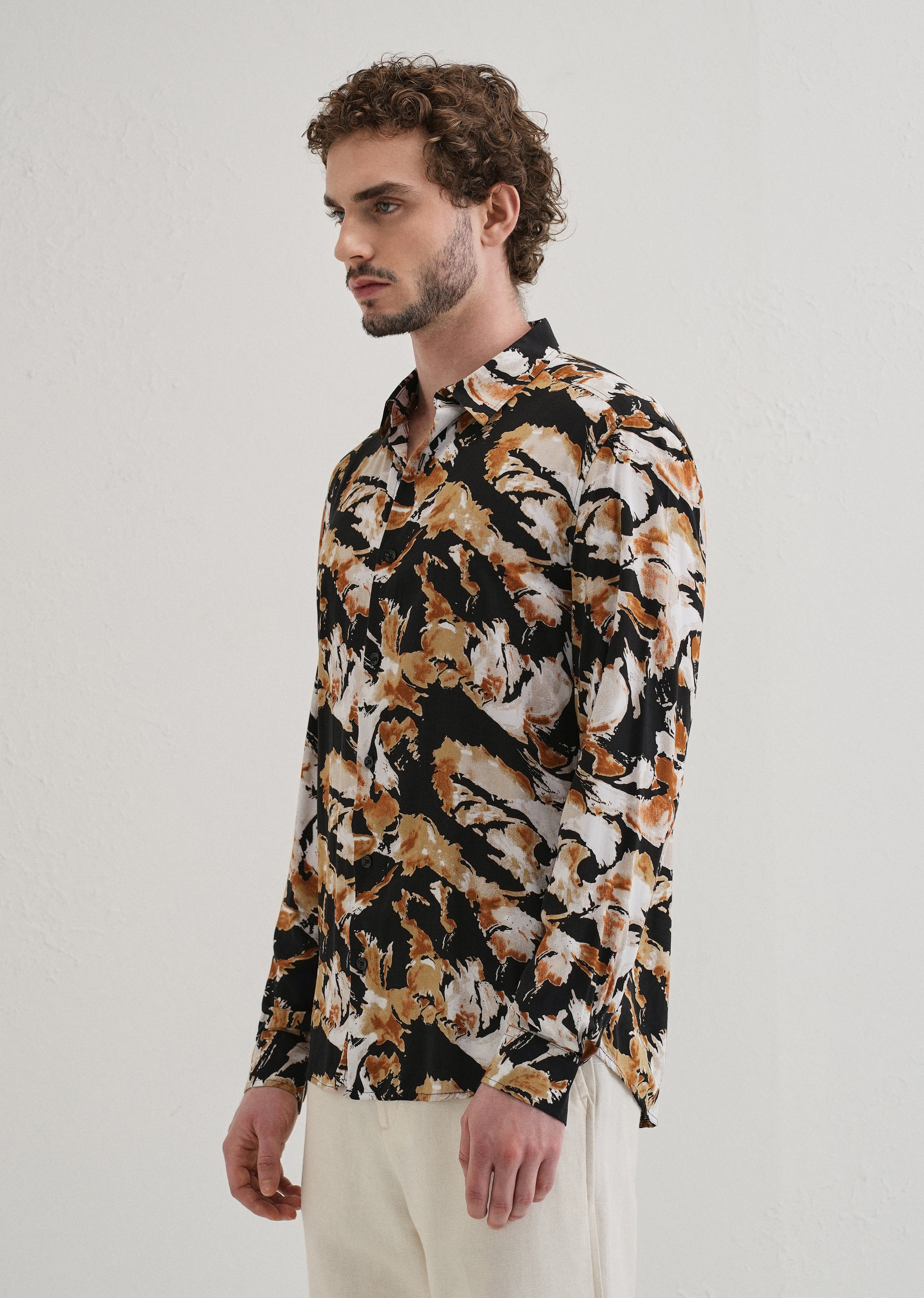 Caramel Brown Print Full sleeve shirt