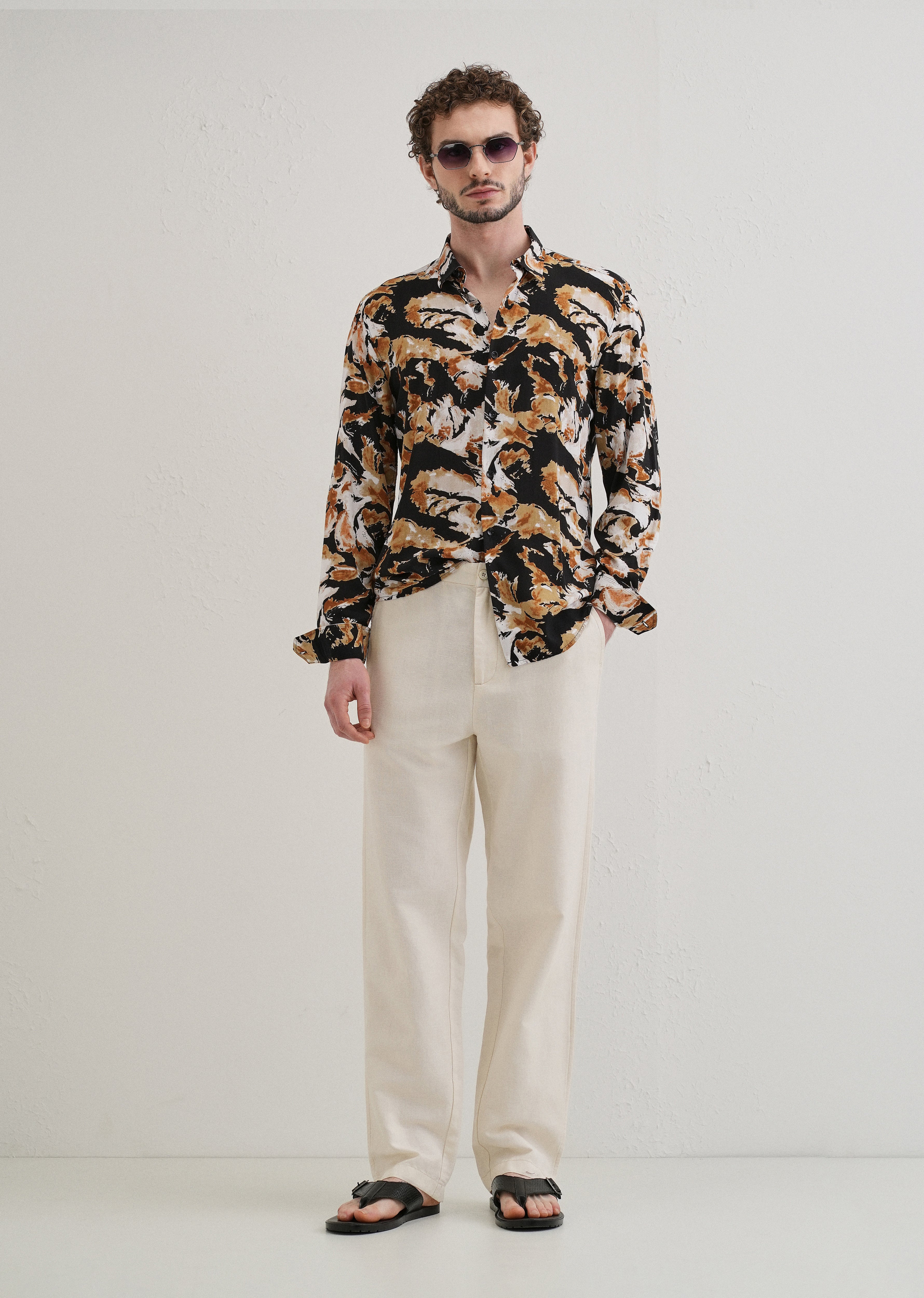 Caramel Brown Print Full sleeve shirt