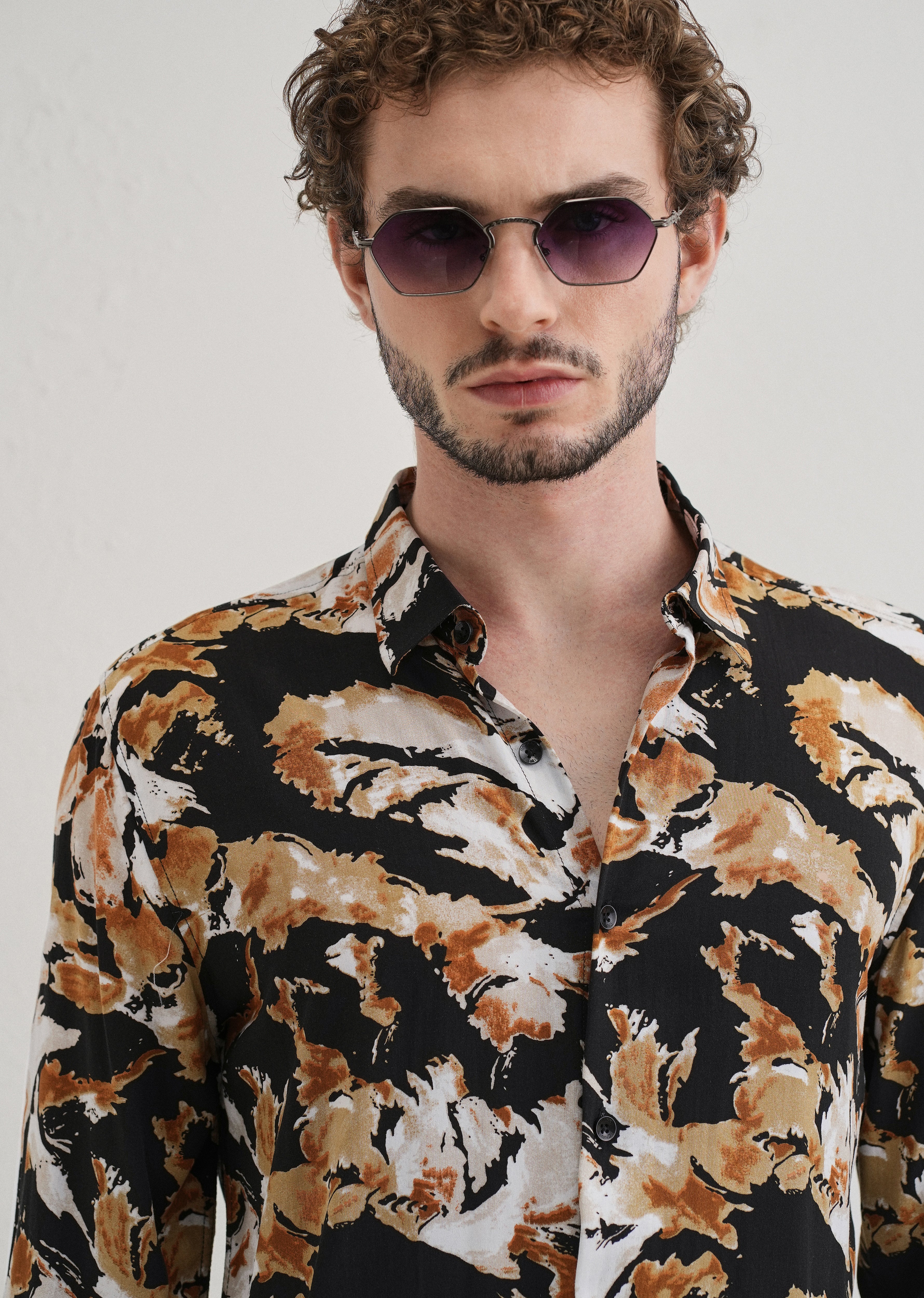Caramel Brown Print Full sleeve shirt