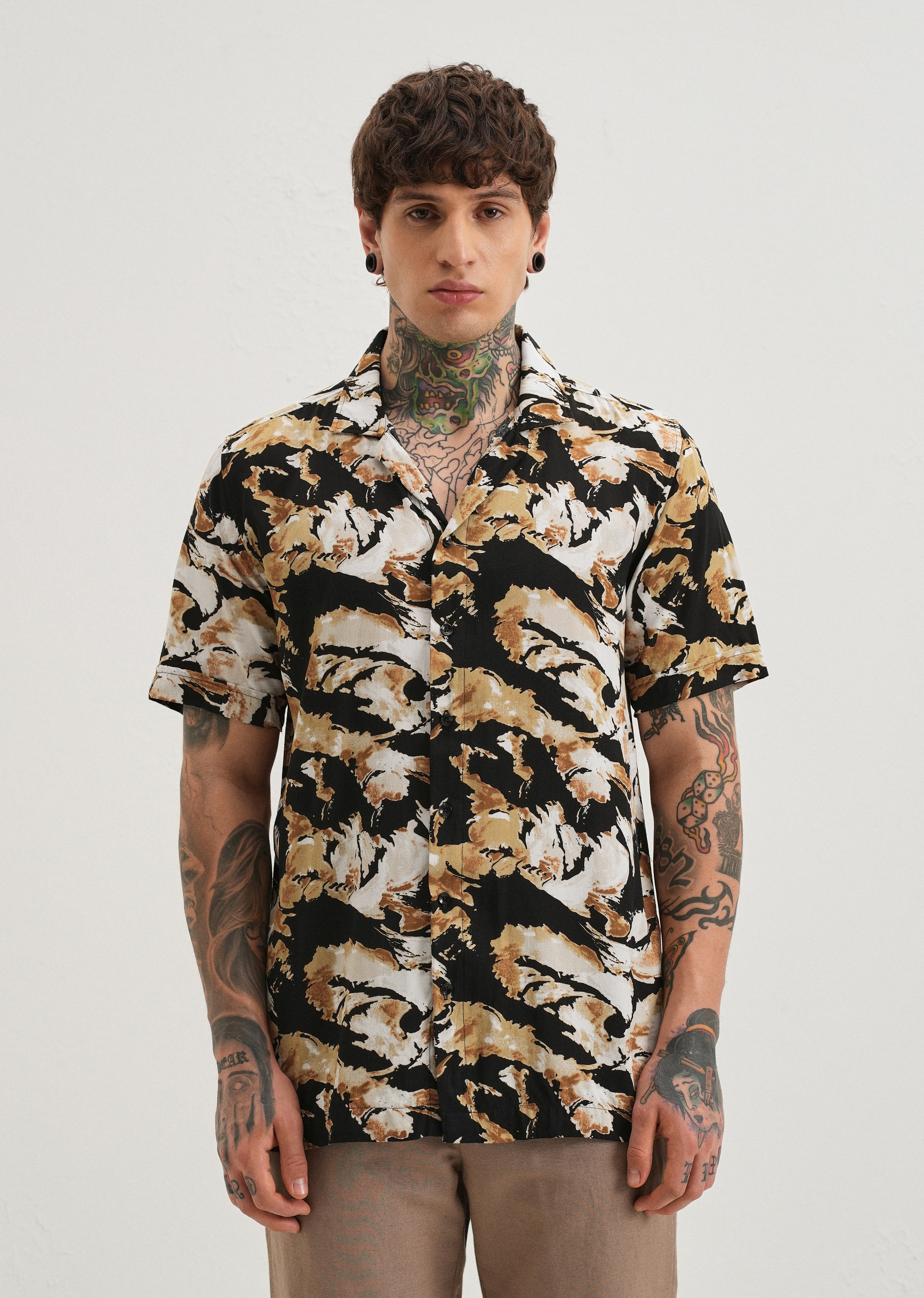 Caramel Brown Print Half sleeve shirt