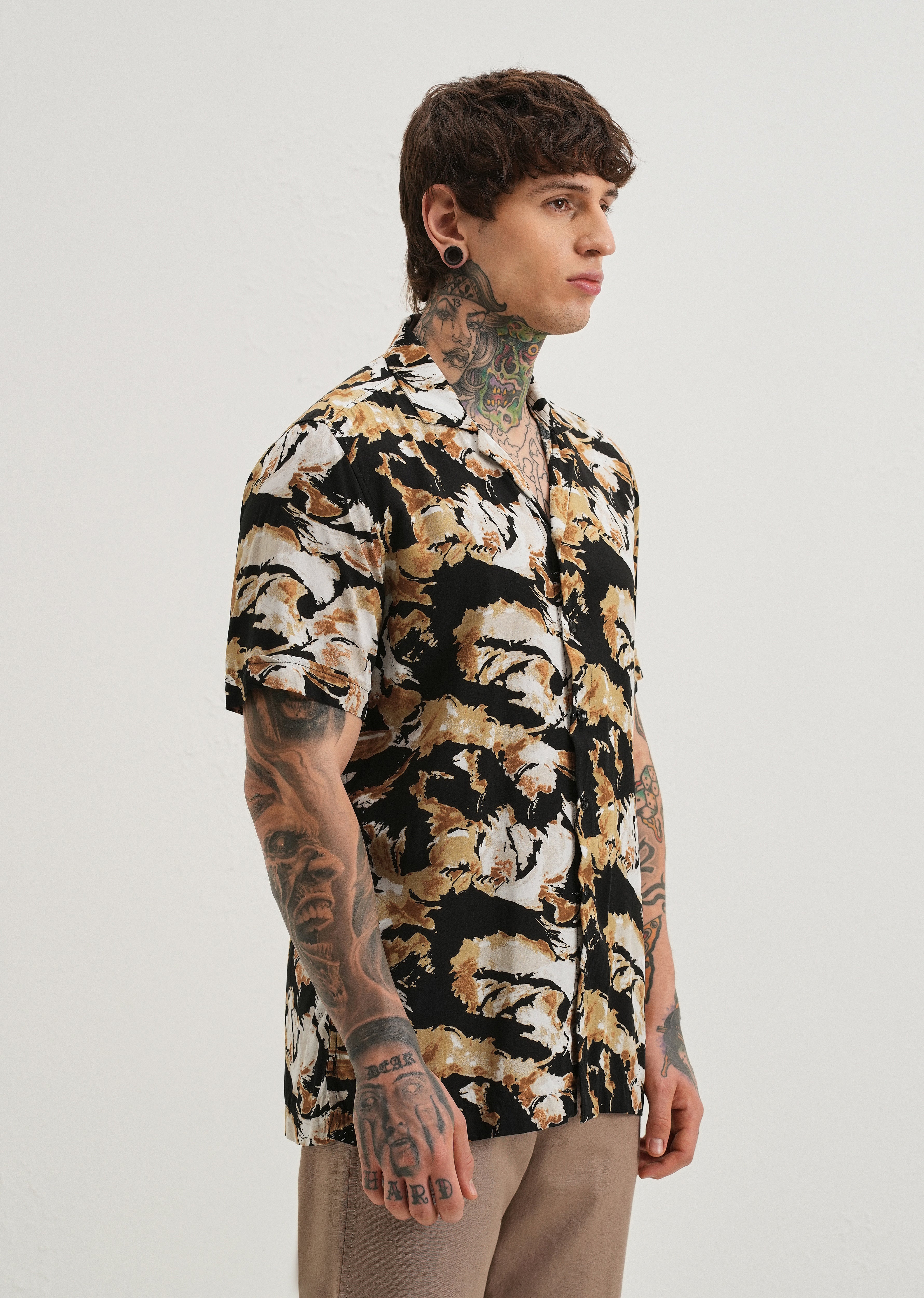 Caramel Brown Print Half sleeve shirt