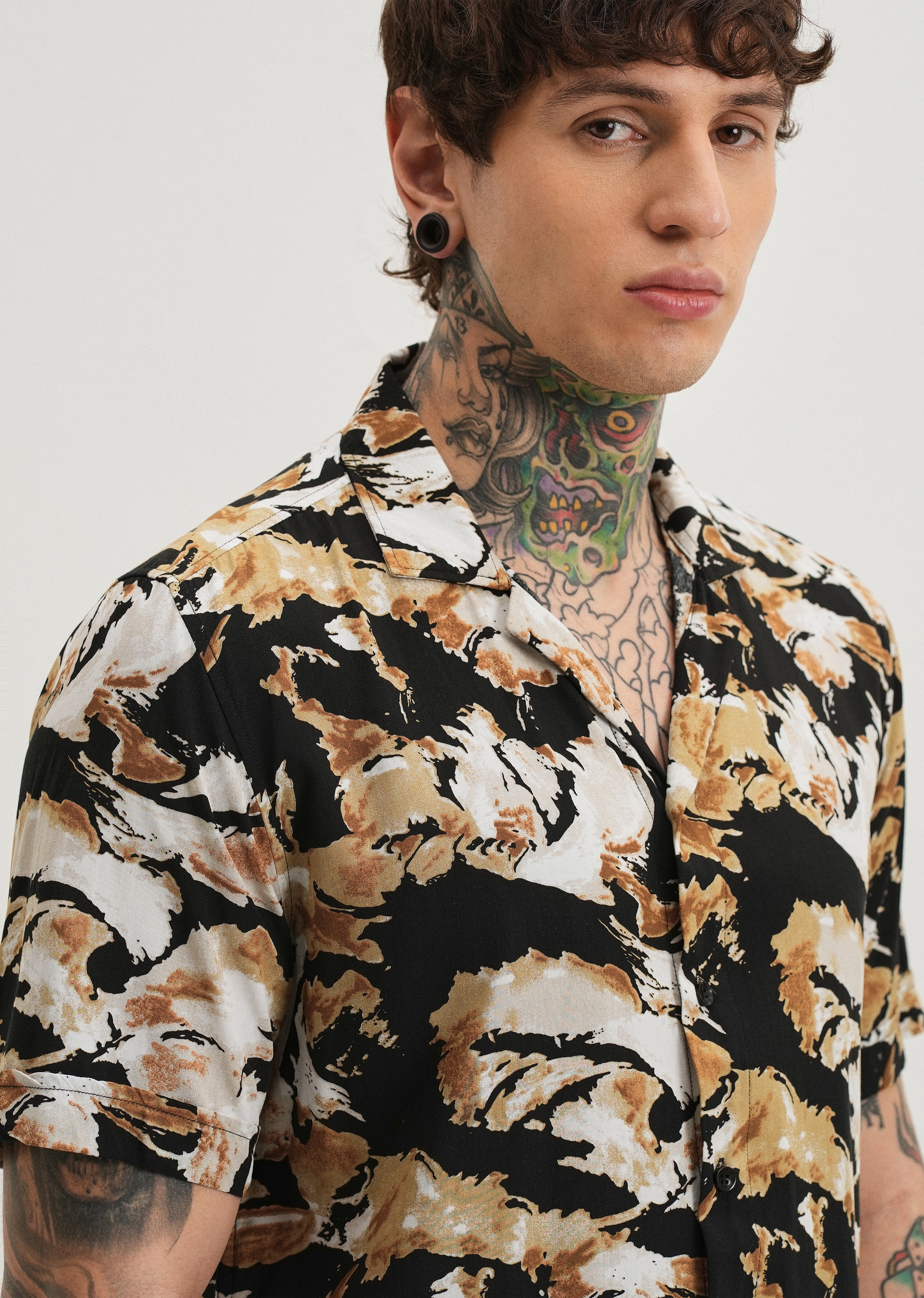 Caramel Brown Print Half sleeve shirt