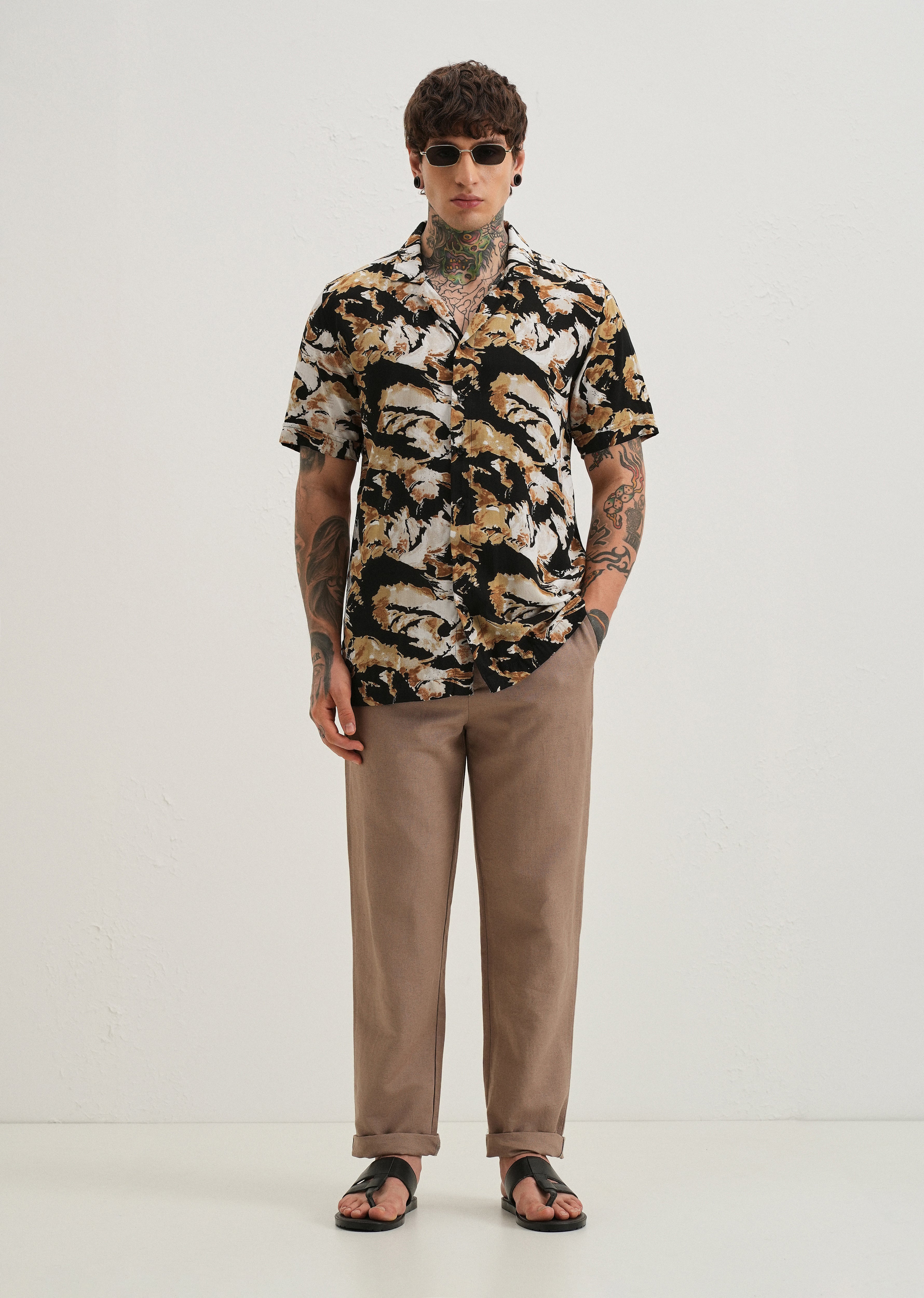 Caramel Brown Print Half sleeve shirt