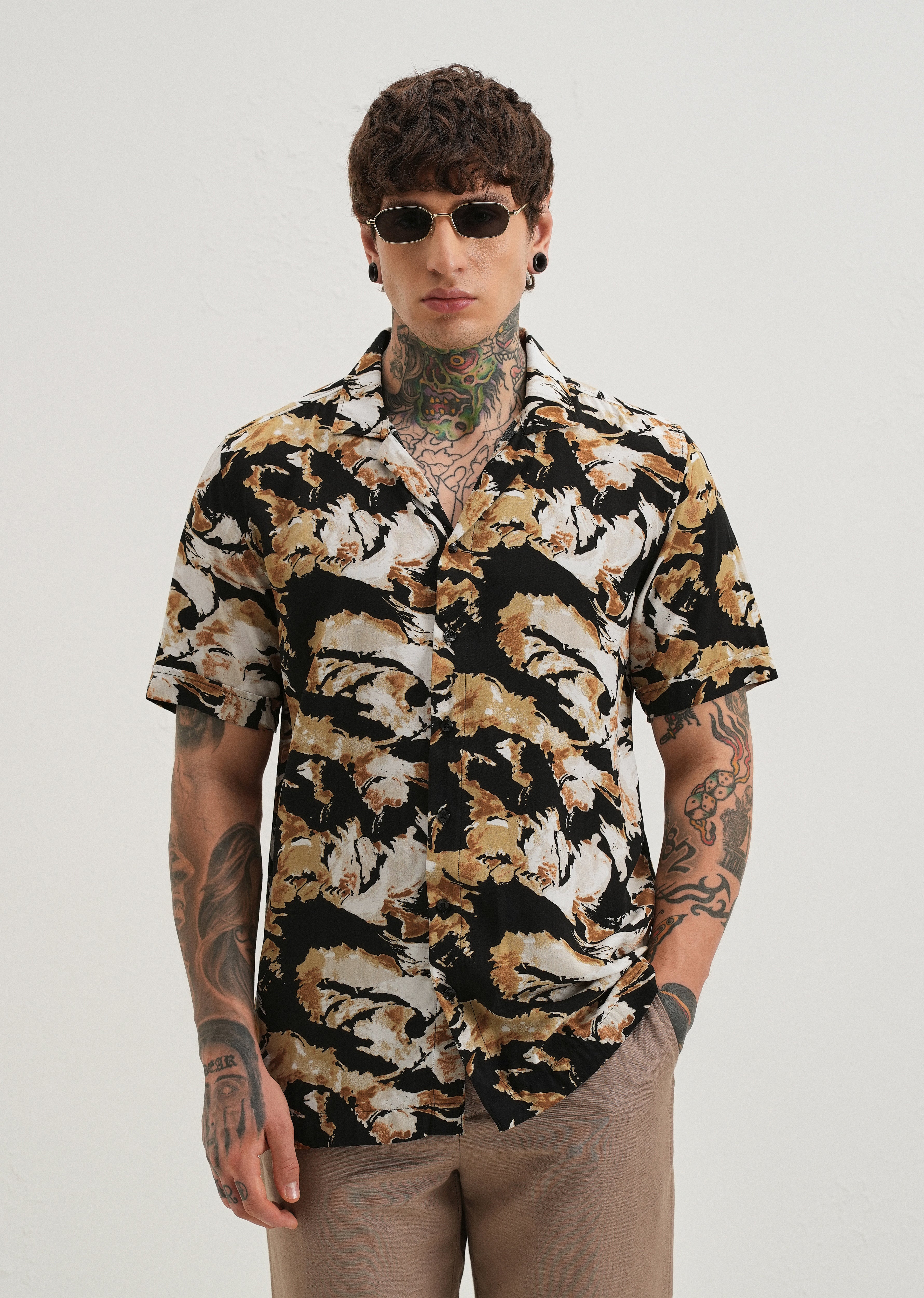 Caramel Brown Print Half sleeve shirt