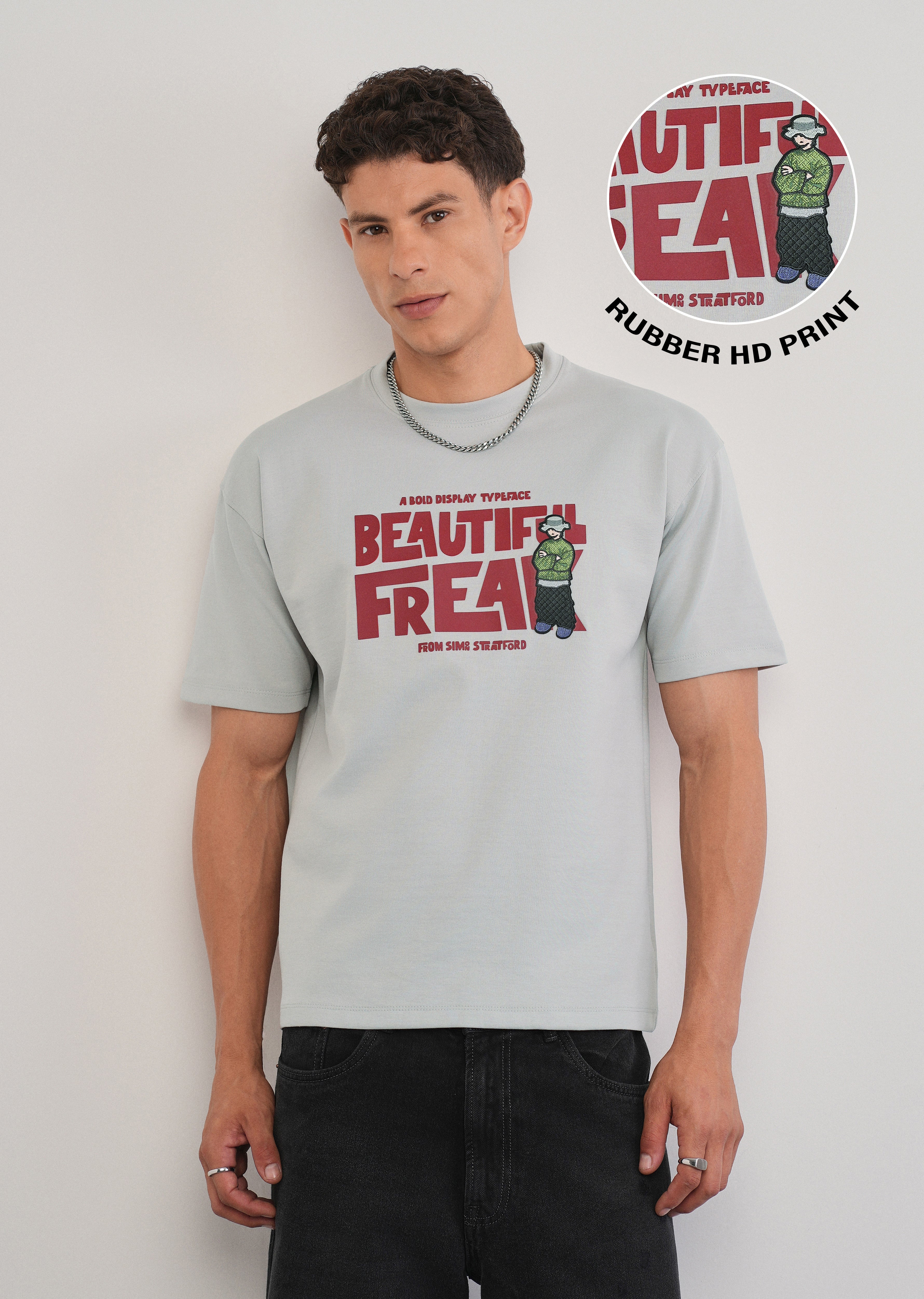 Light Grey Rubber Print T-shirt