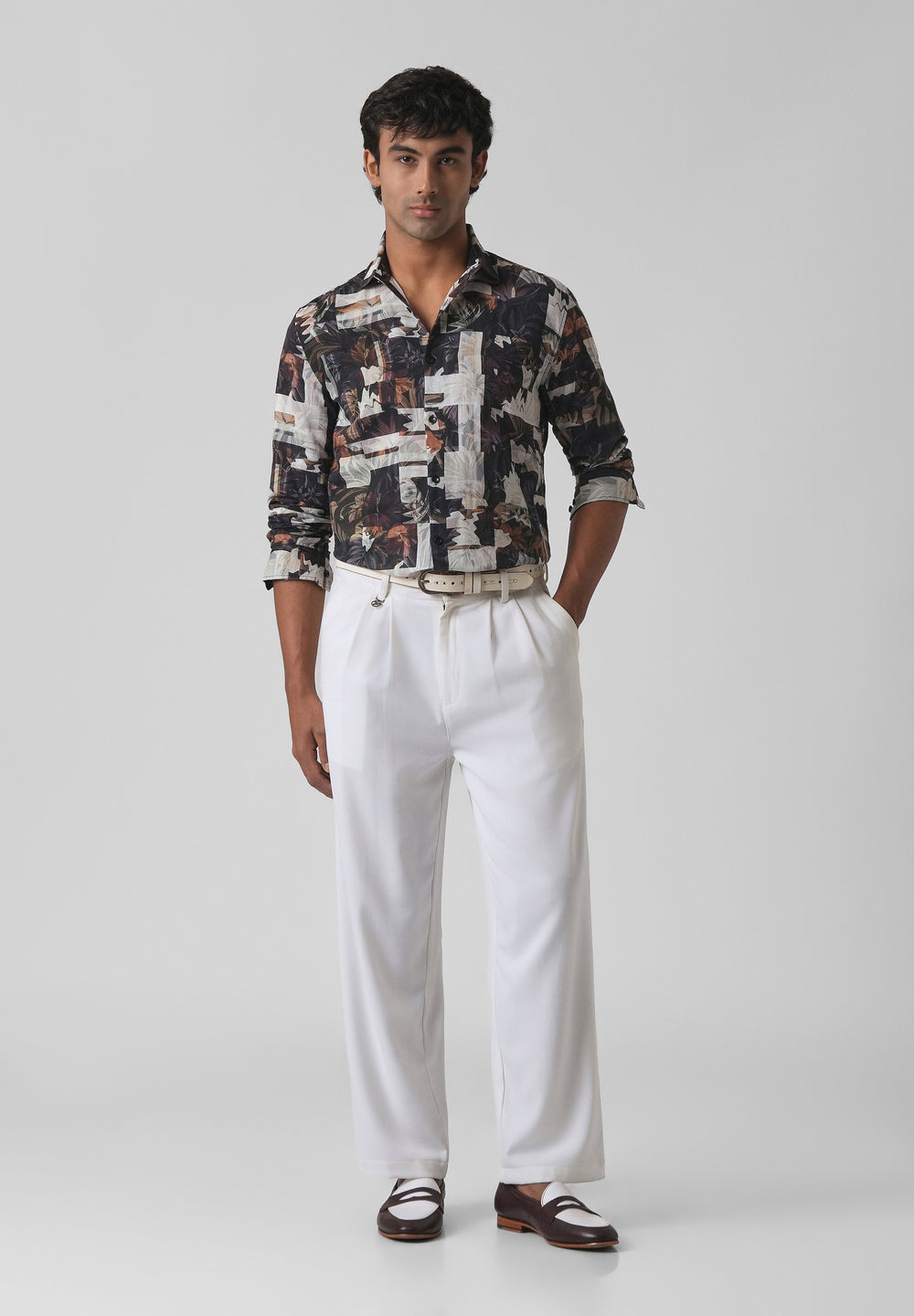 Charcoal Black Printed Cotton Linen Shirt