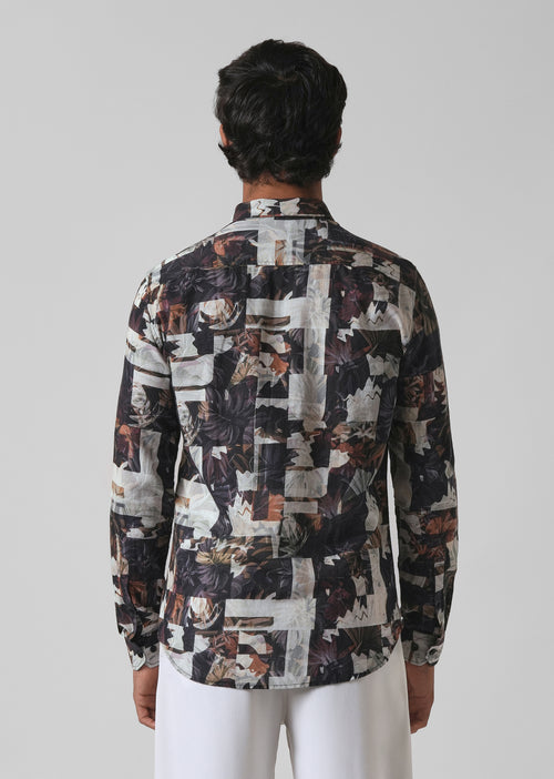 Charcoal Black Printed Cotton Linen Shirt