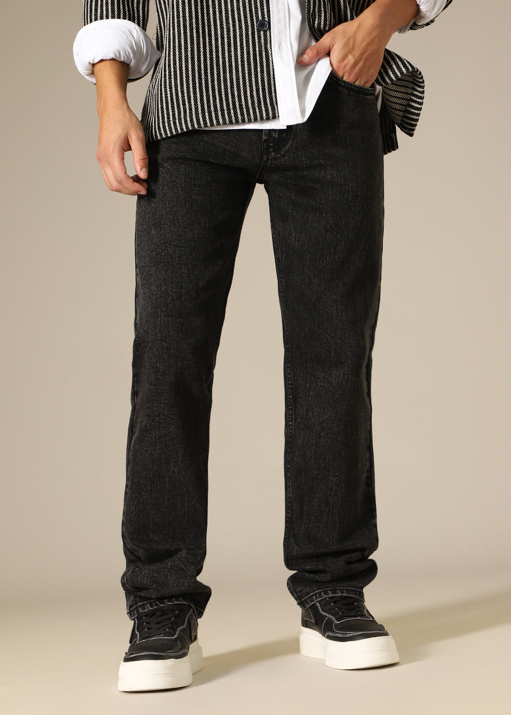 Charcoal Black Straight Fit Denim - Main Image