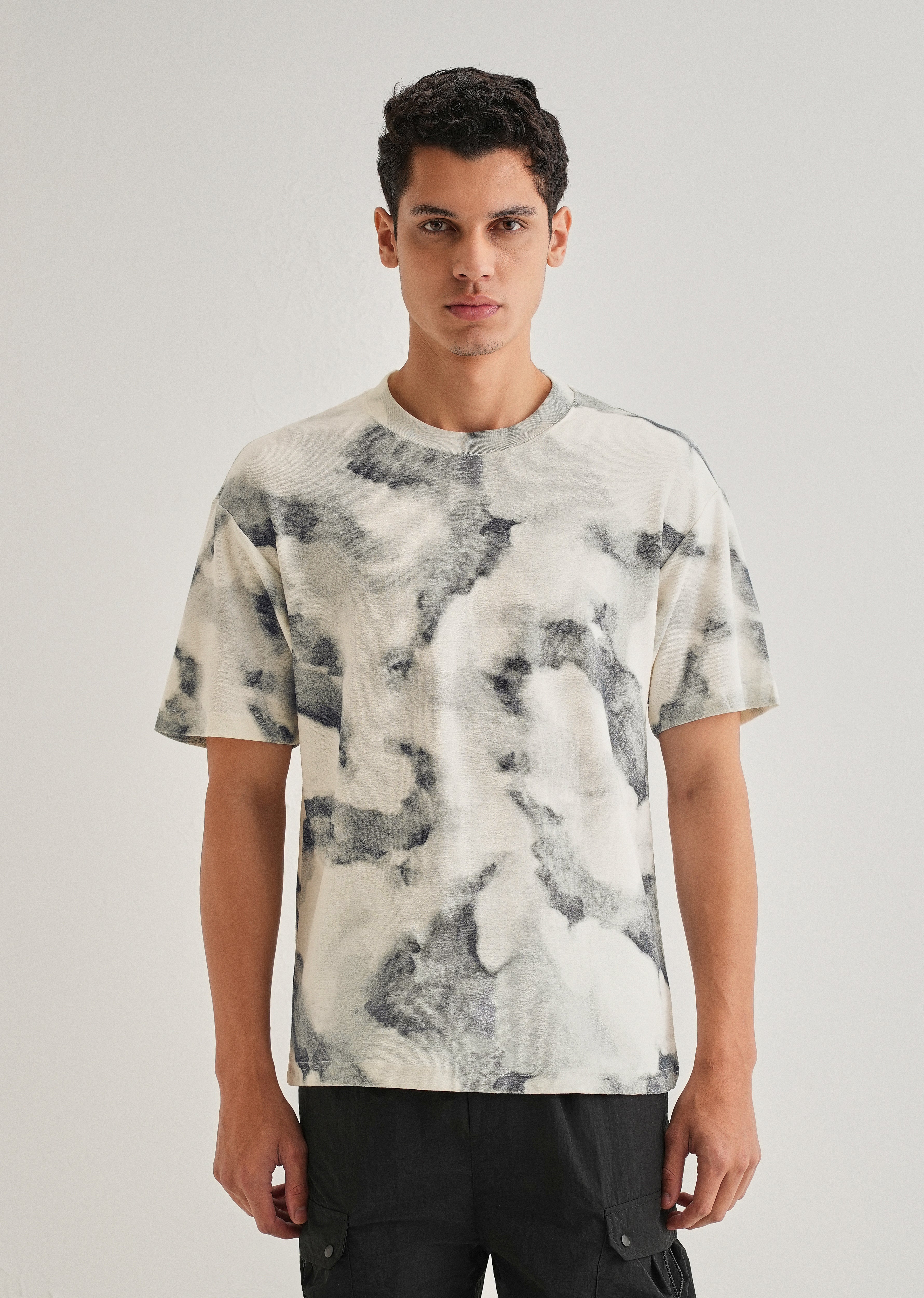 Charcoal Cloud Wash Textured Oversized T-shirt