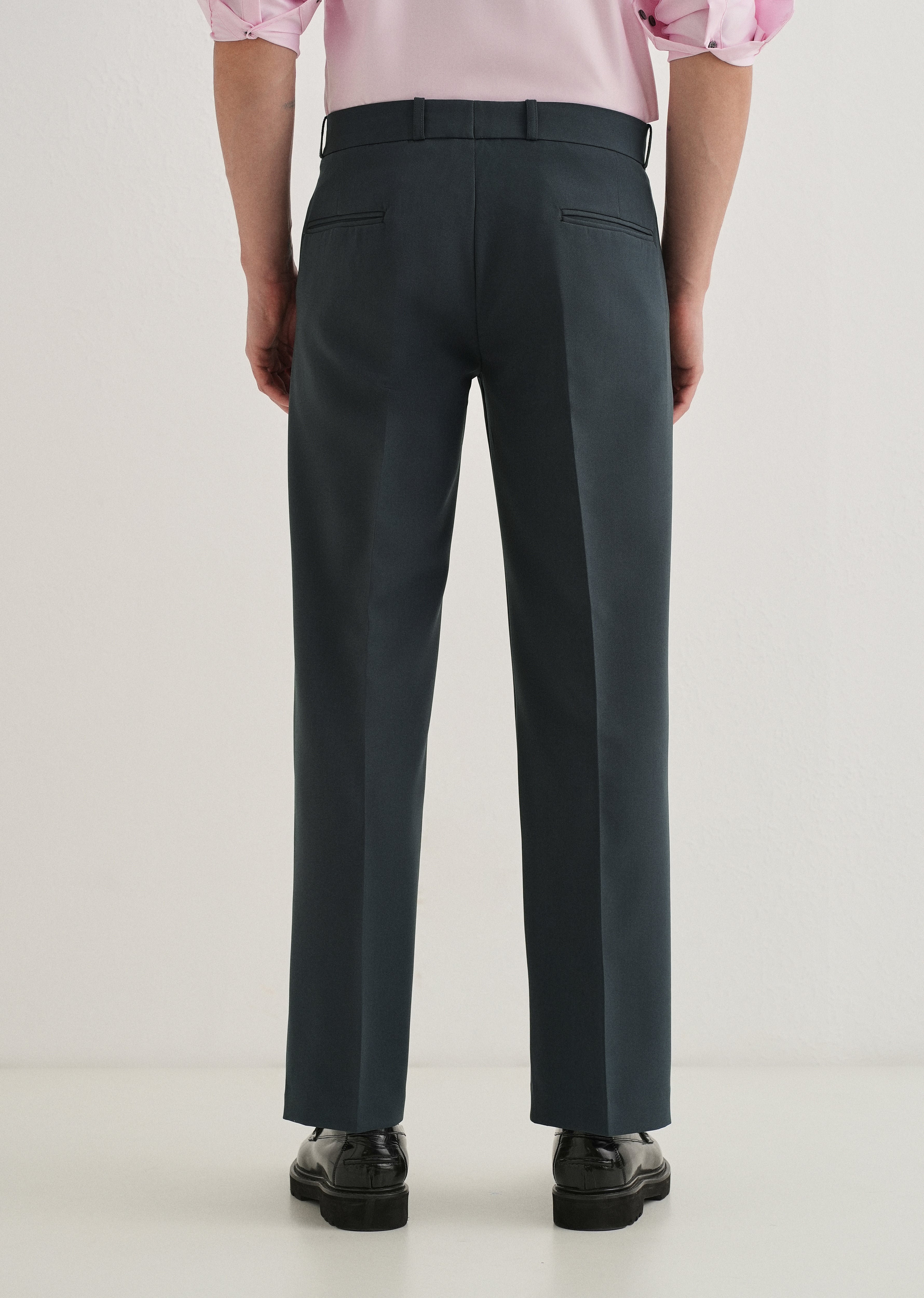 Charcoal Grey Button-Tab Pleat Trouser