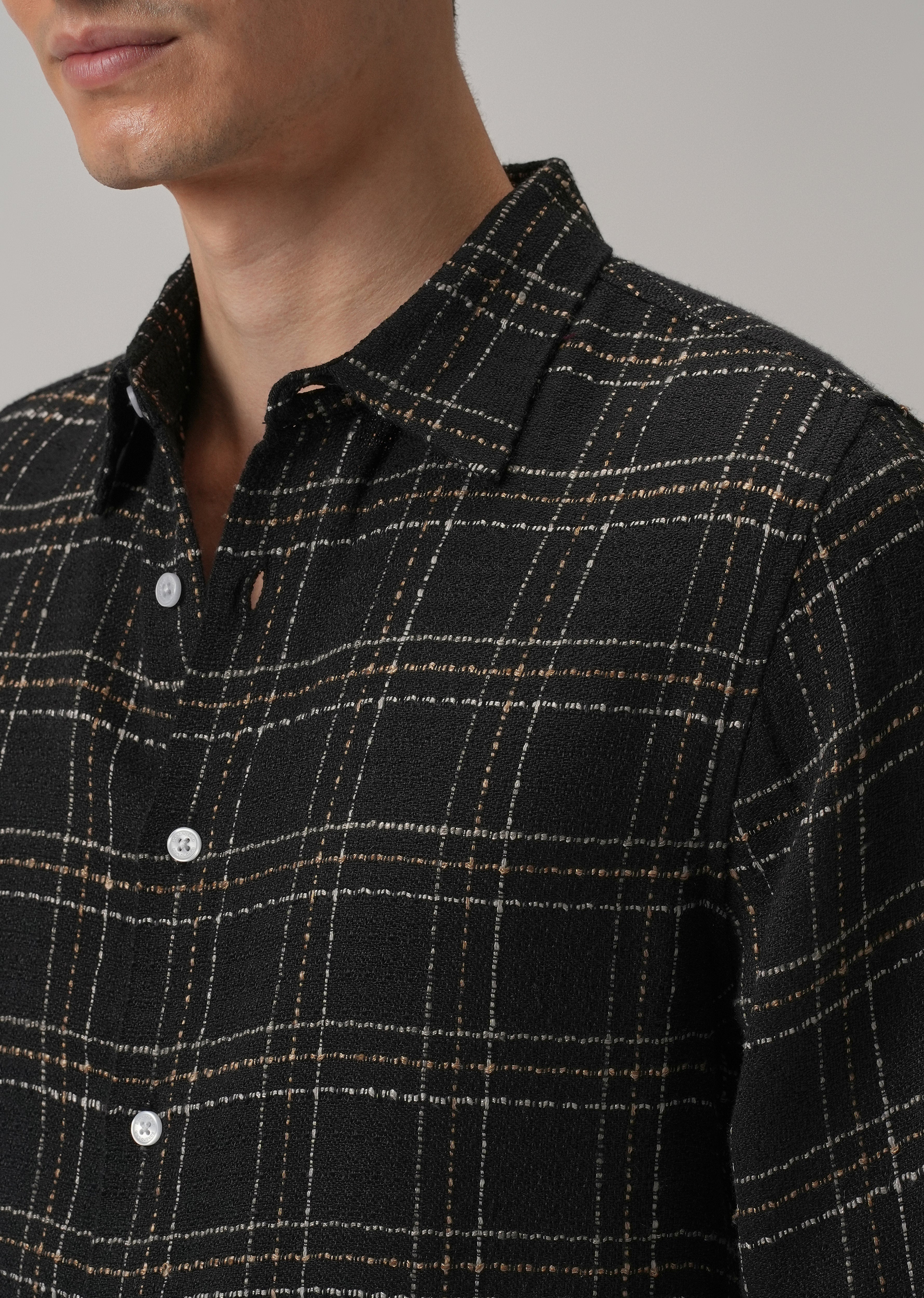Charcoal Plaid Textured Cotton Check Shirt