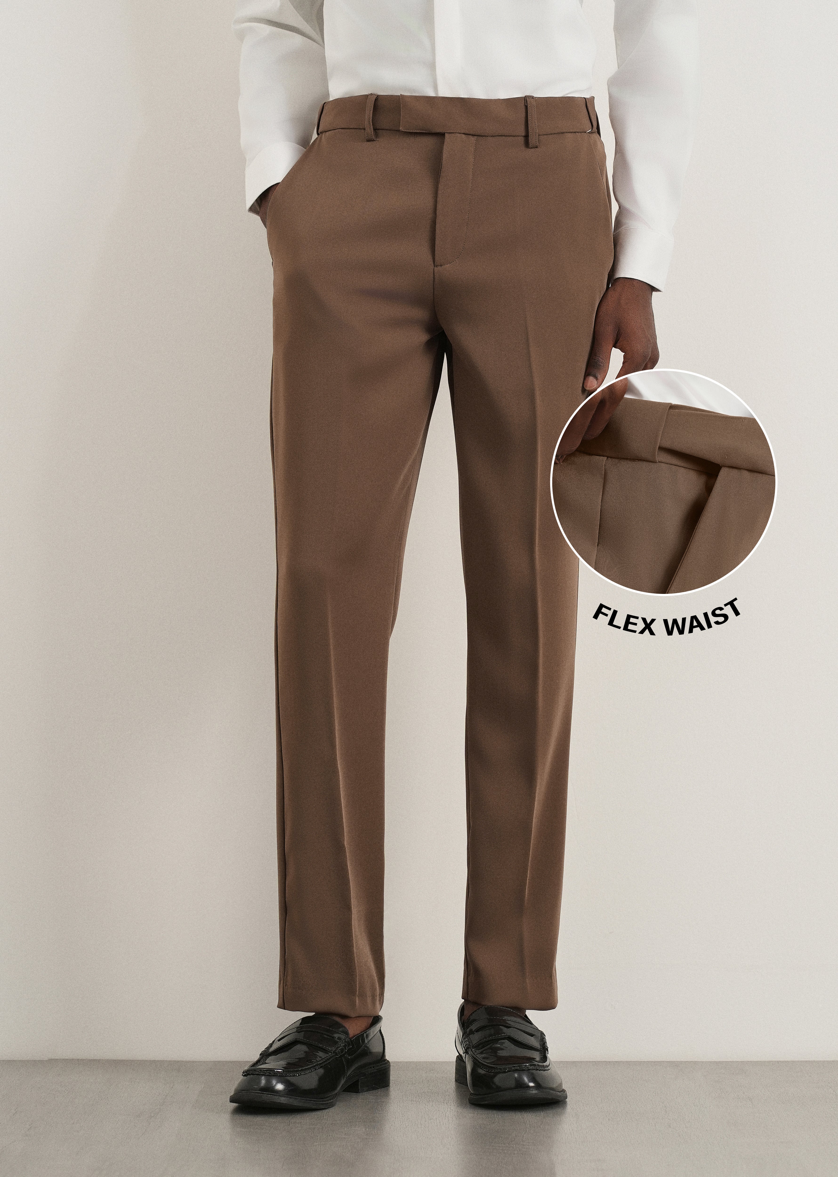 Chocolate Brown Flex Waist Slim Fit Trouser