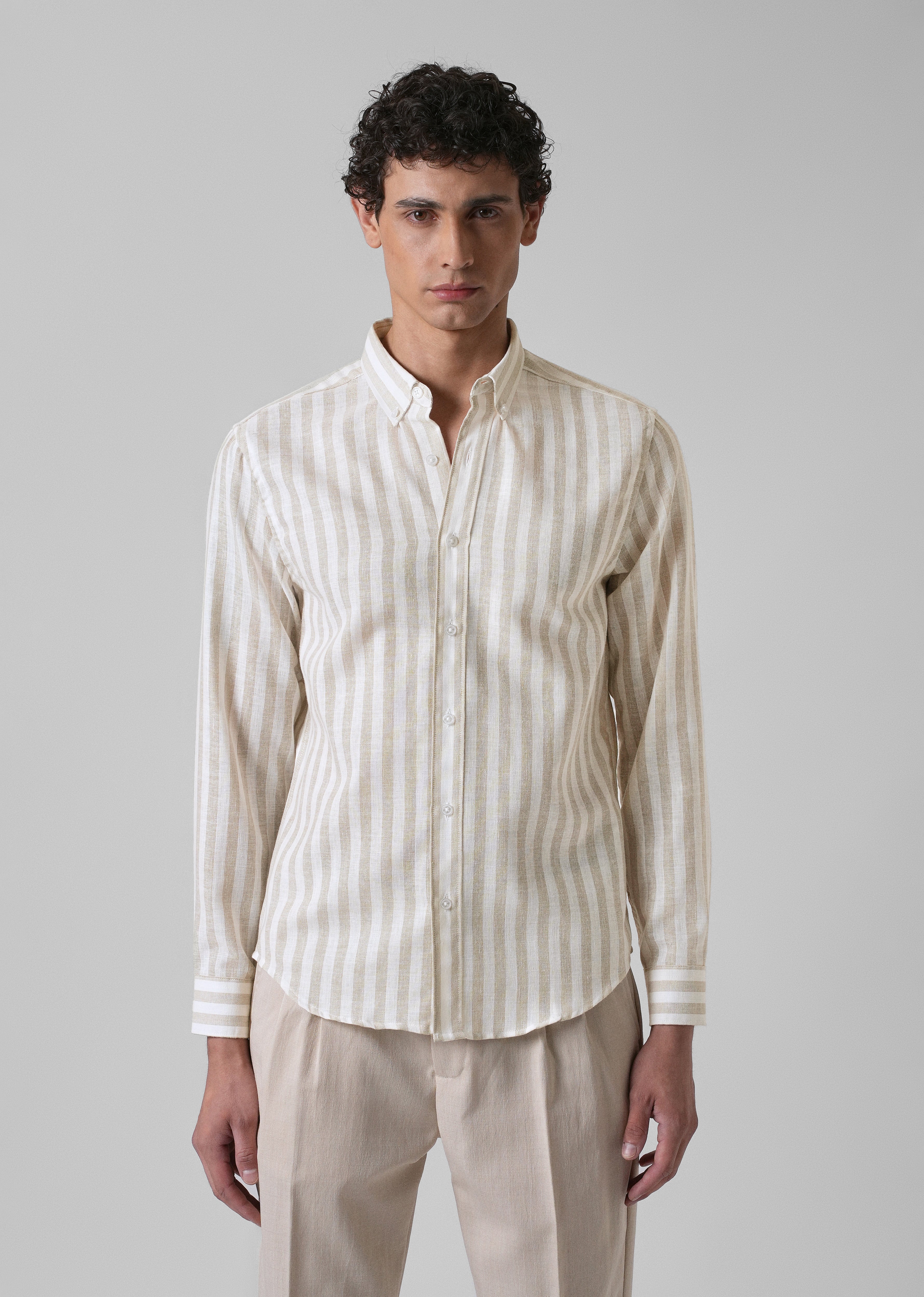 Classic Beige Stripe Blended Linen shirt