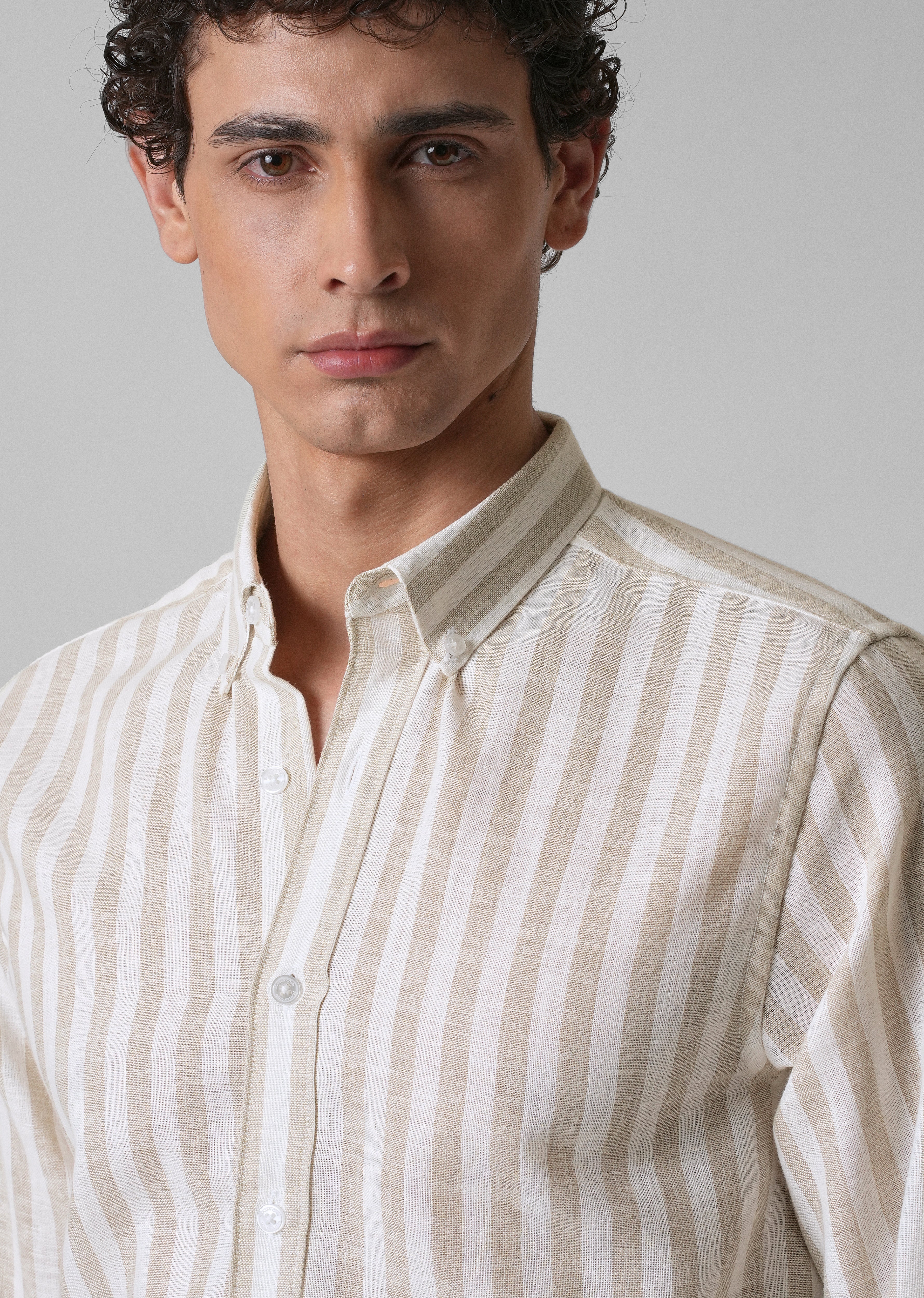 Classic Beige Stripe Blended Linen shirt