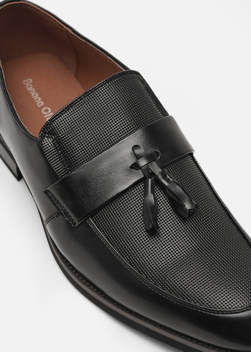 Classic Black Textured Tassel Loafers