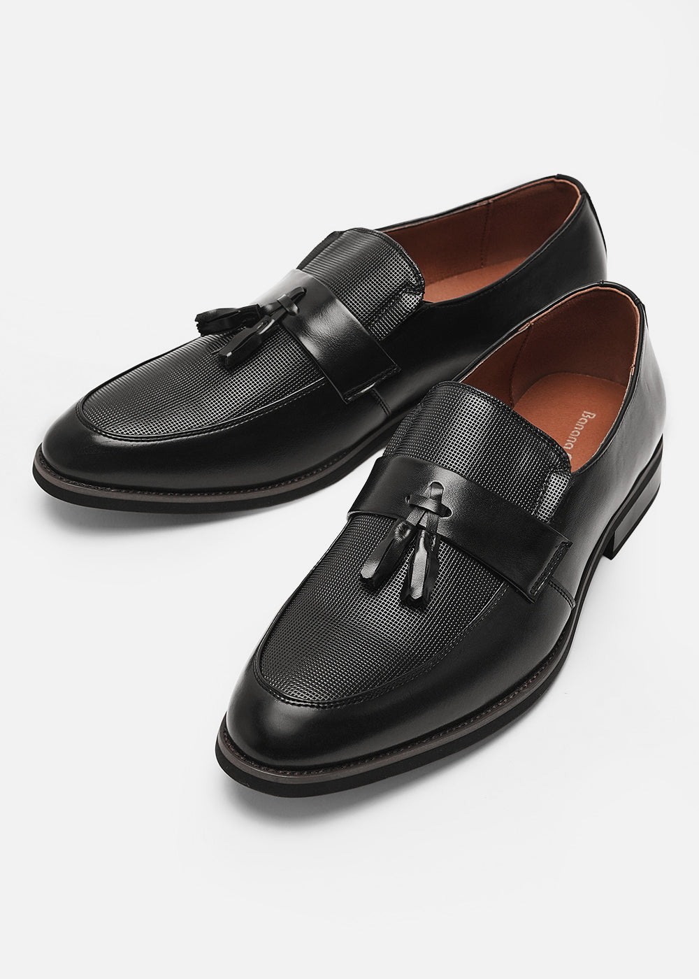Classic Black Textured Tassel Loafers