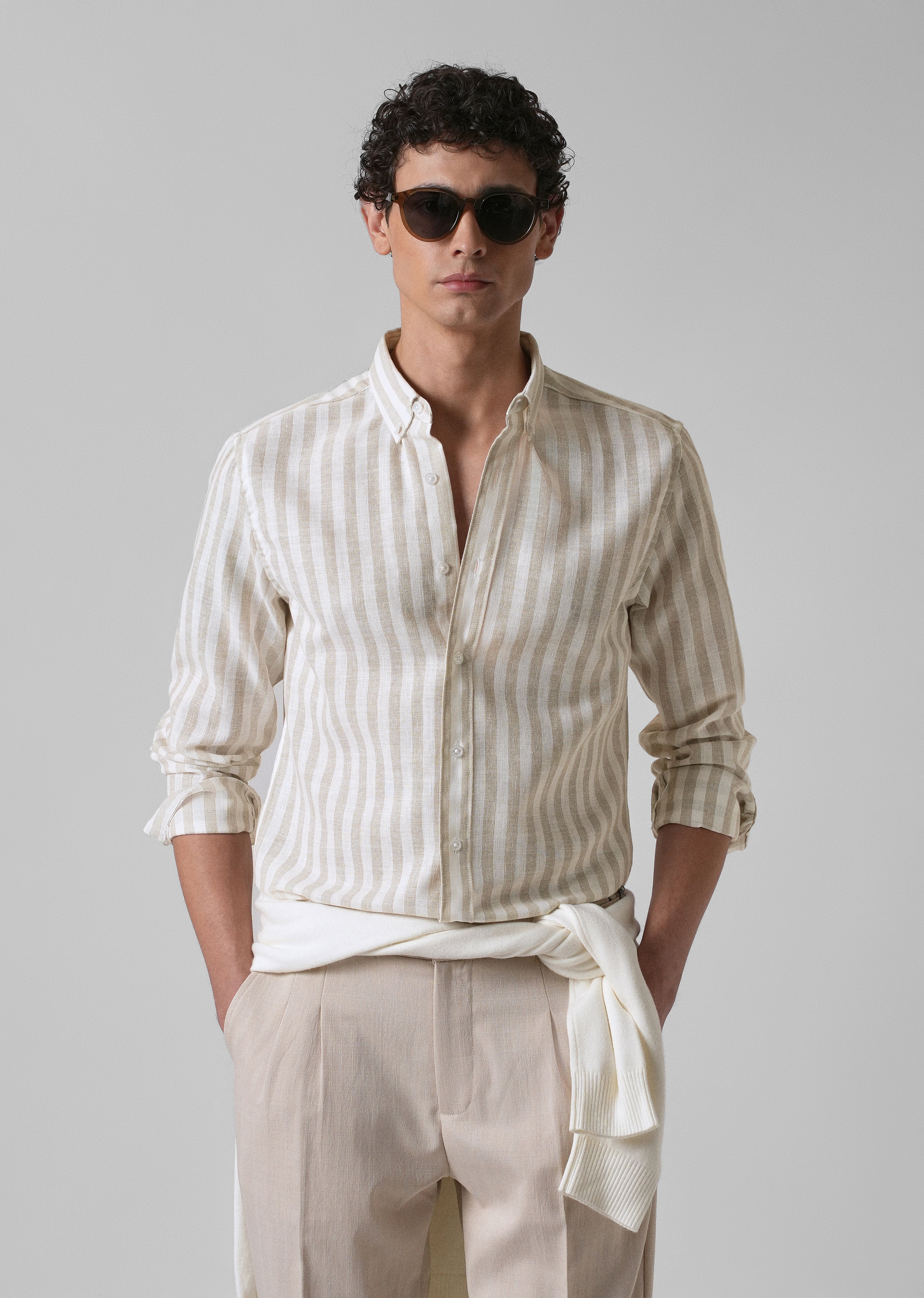Classic Beige Stripe Blended Linen shirt