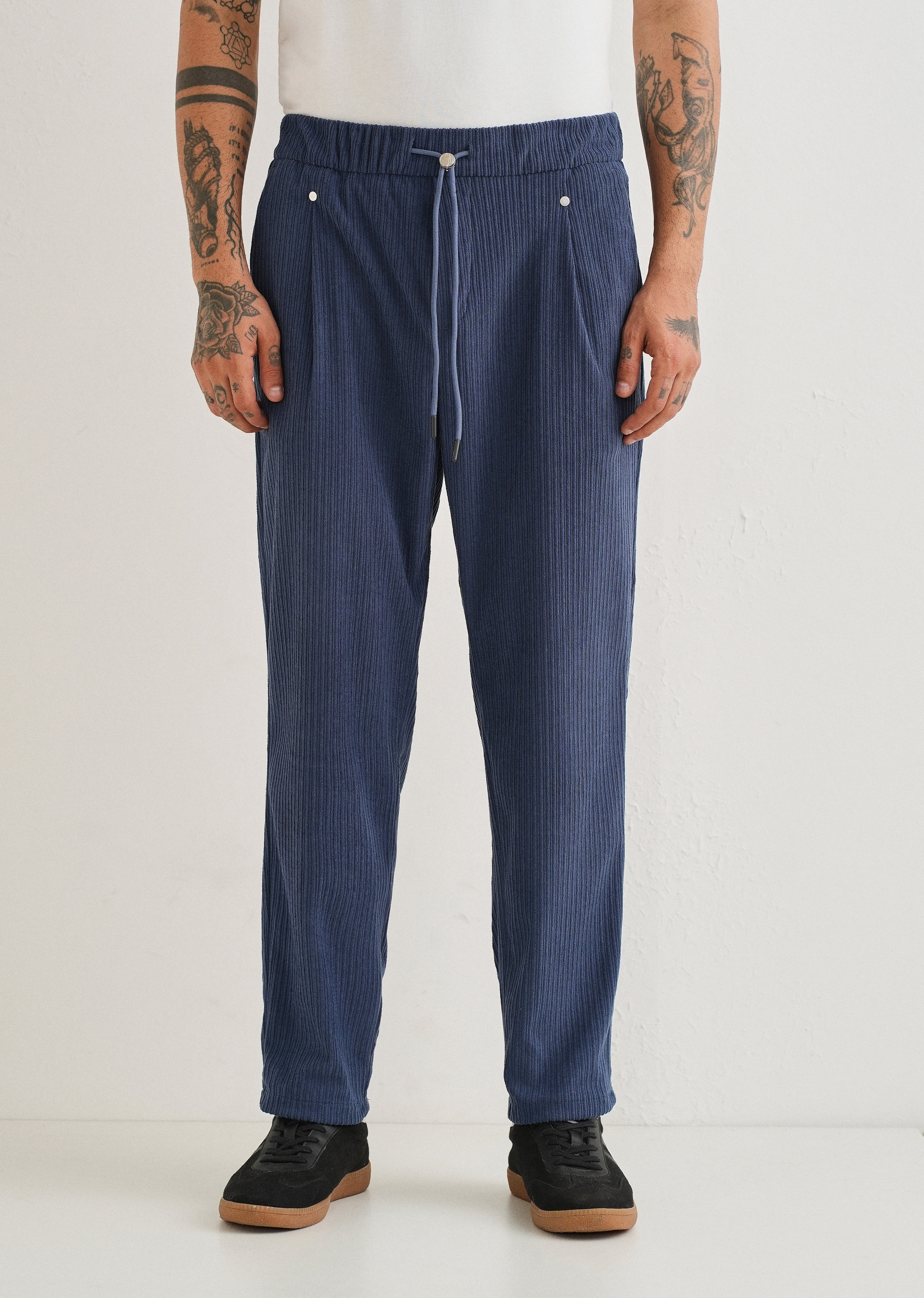 Classic Blue Drawstring Corduroy Pant