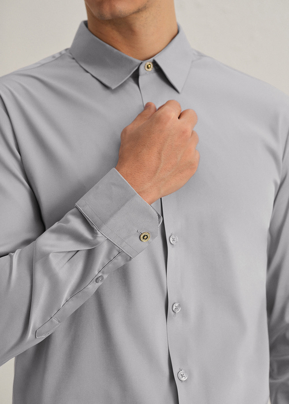 Cloud Grey Plain Stitchless Placket Shirt