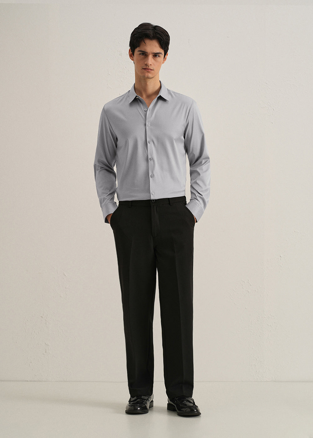 Cloud Grey Plain Stitchless Placket Shirt