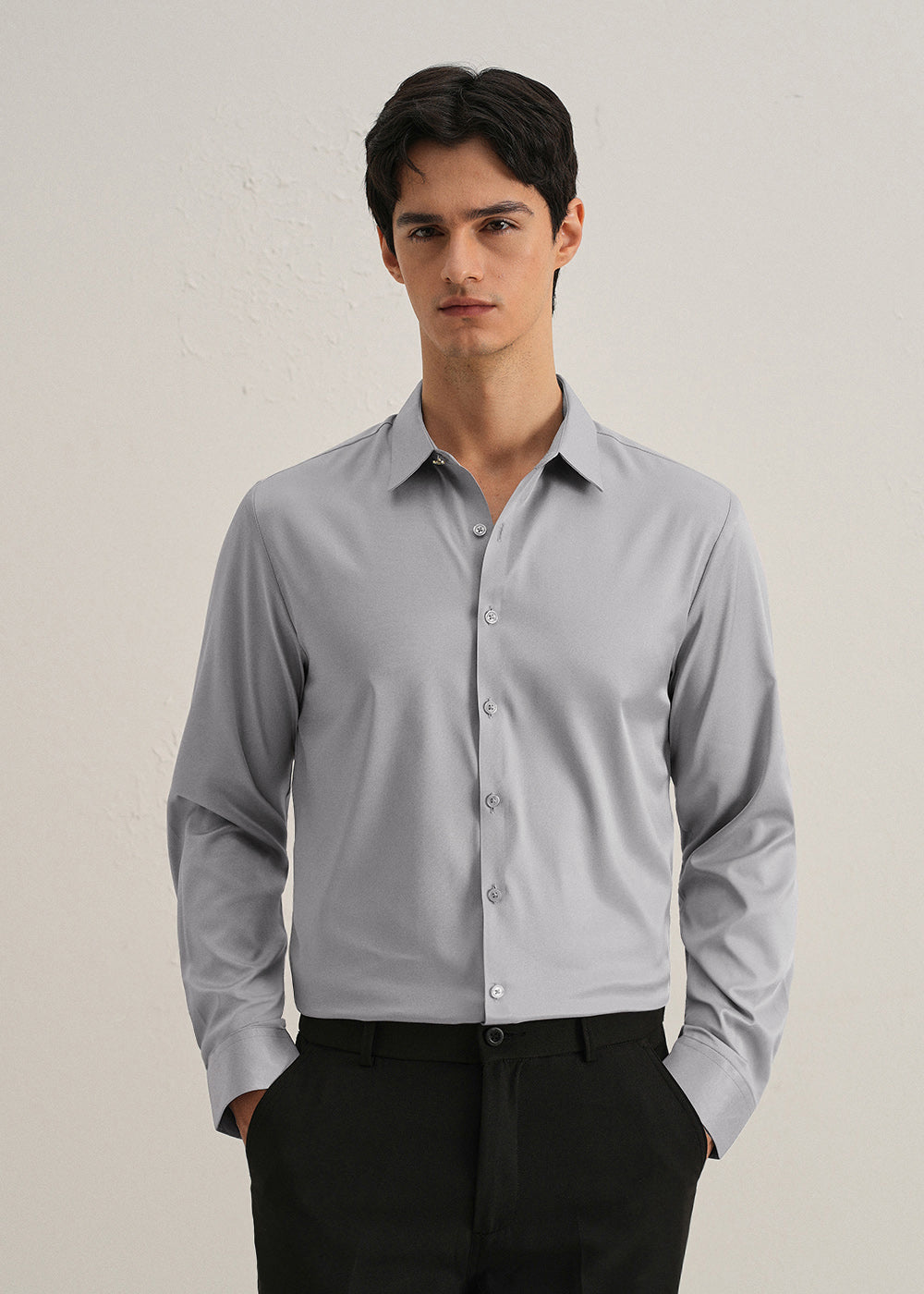 Cloud Grey Plain Stitchless Placket Shirt