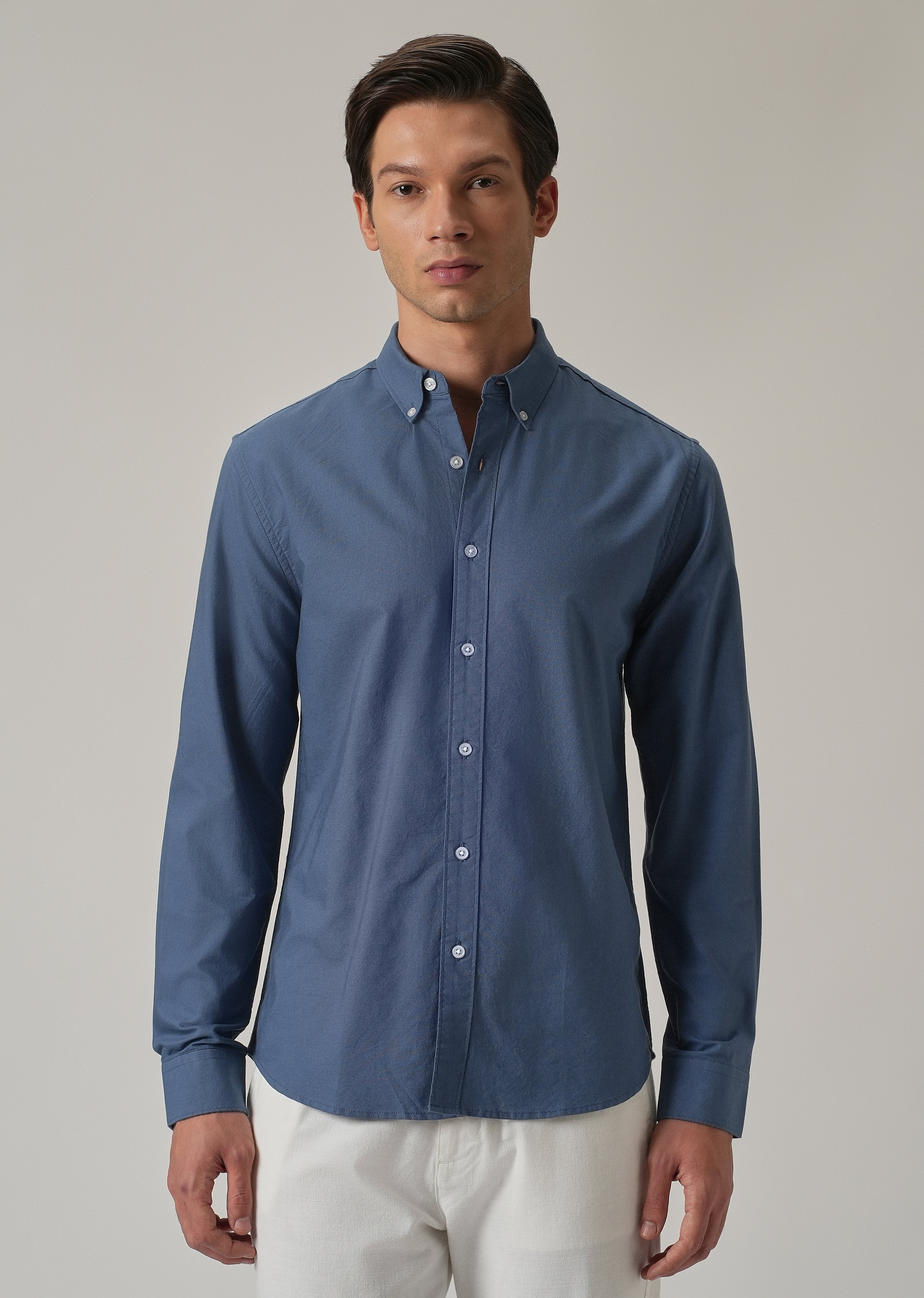 Cobalt Blue Plain Elbow Patch Oxford Shirt