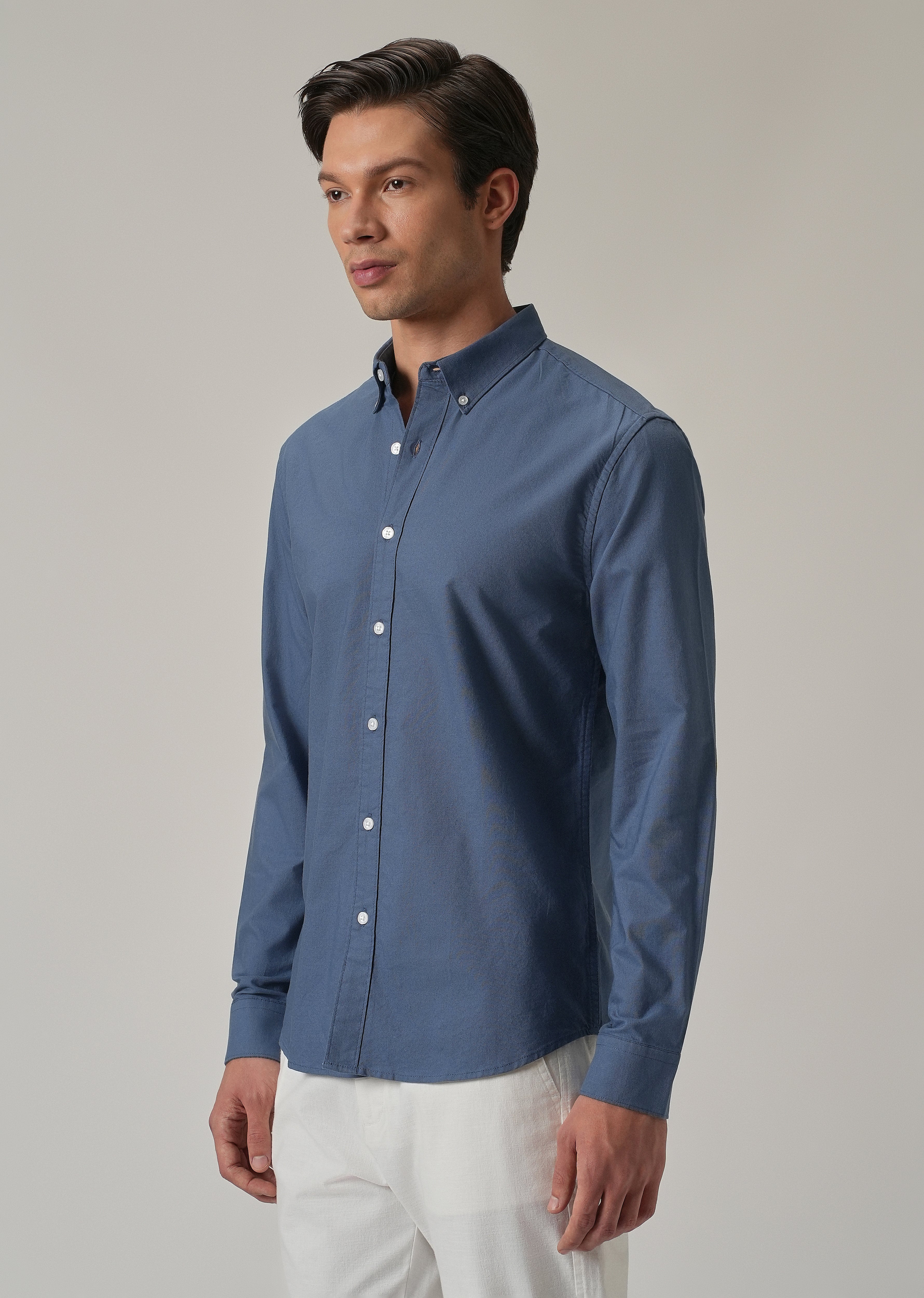 Cobalt Blue Plain Elbow Patch Oxford Shirt
