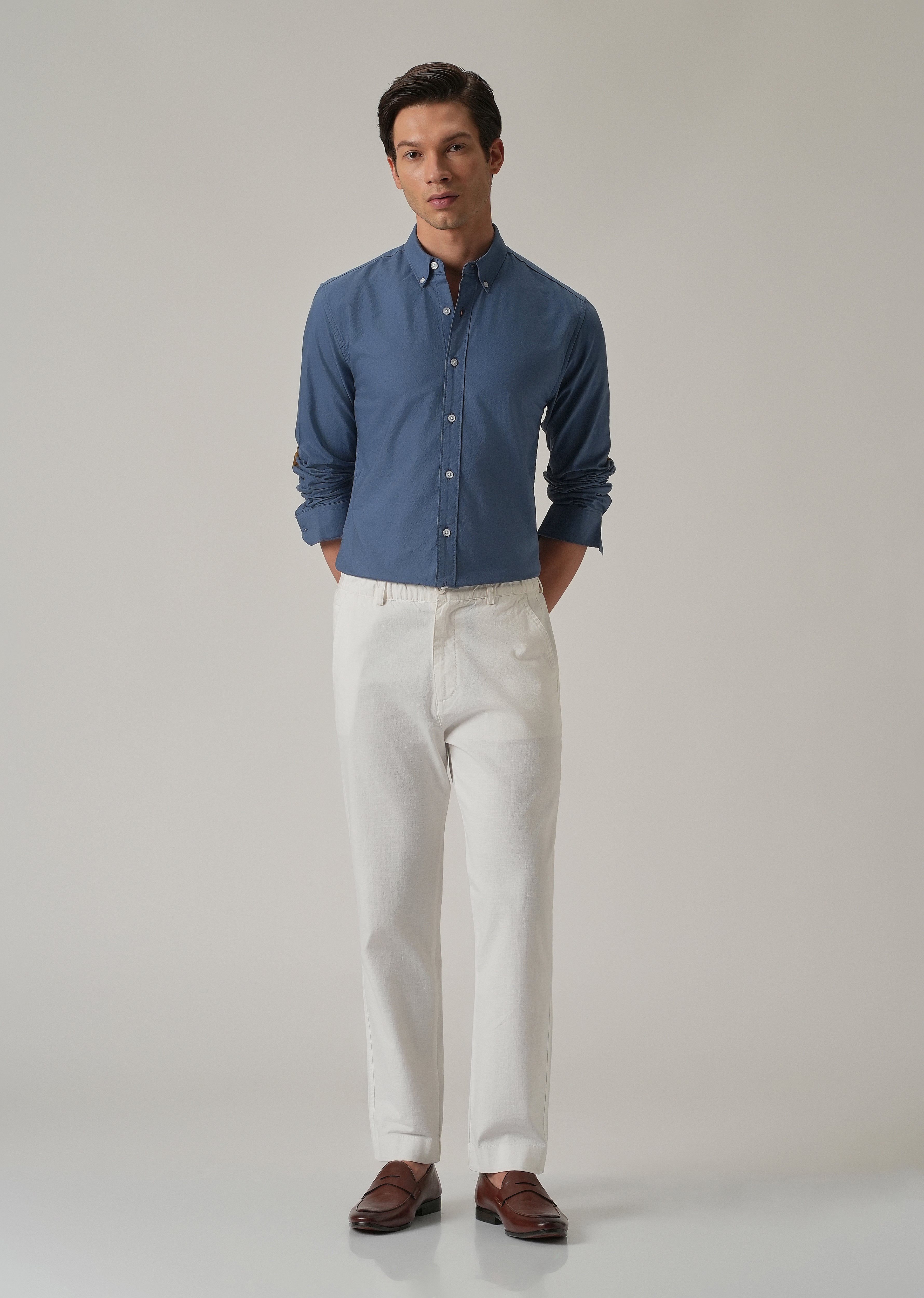 Cobalt Blue Plain Elbow Patch Oxford Shirt