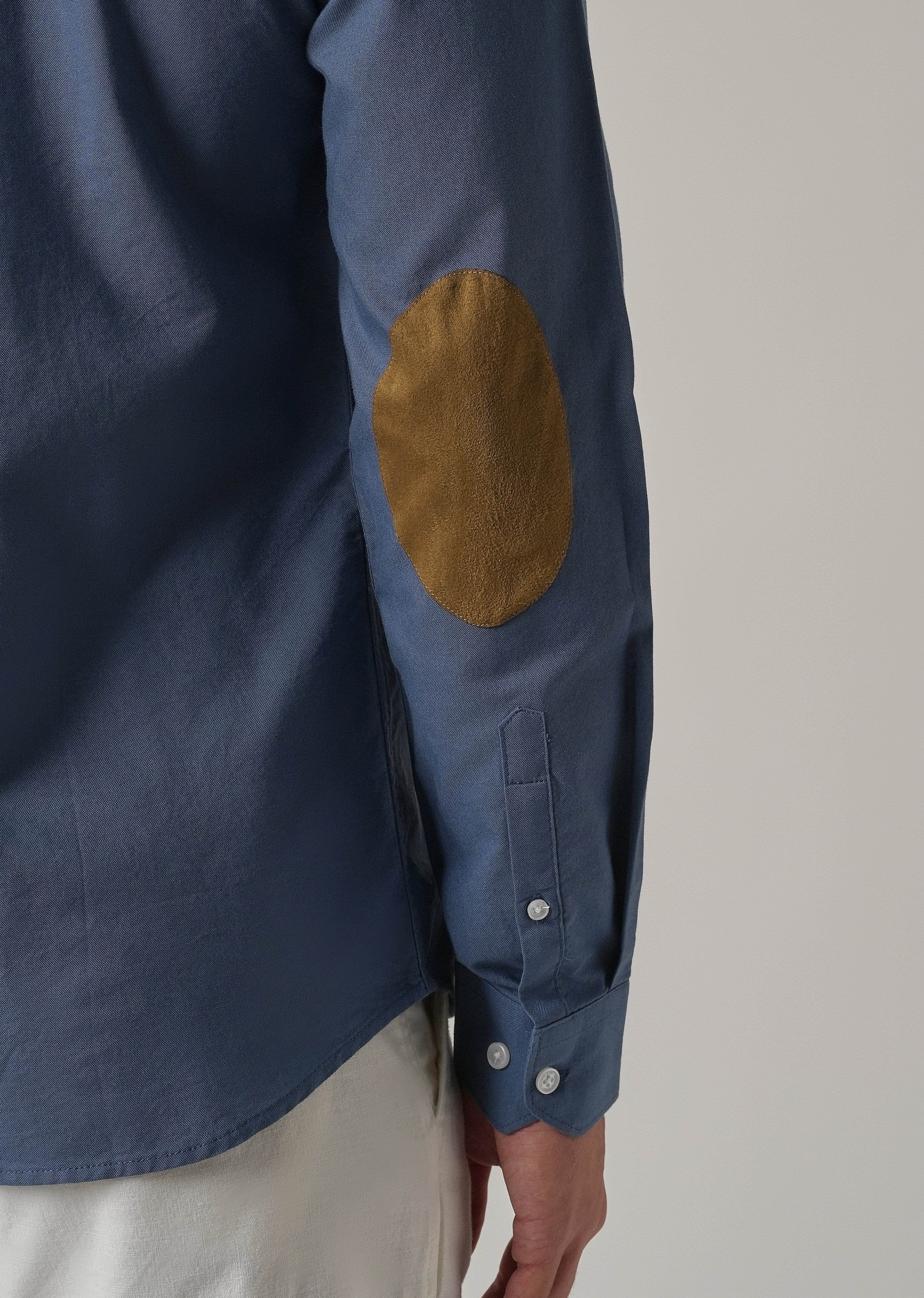 Cobalt Blue Plain Elbow Patch Oxford Shirt