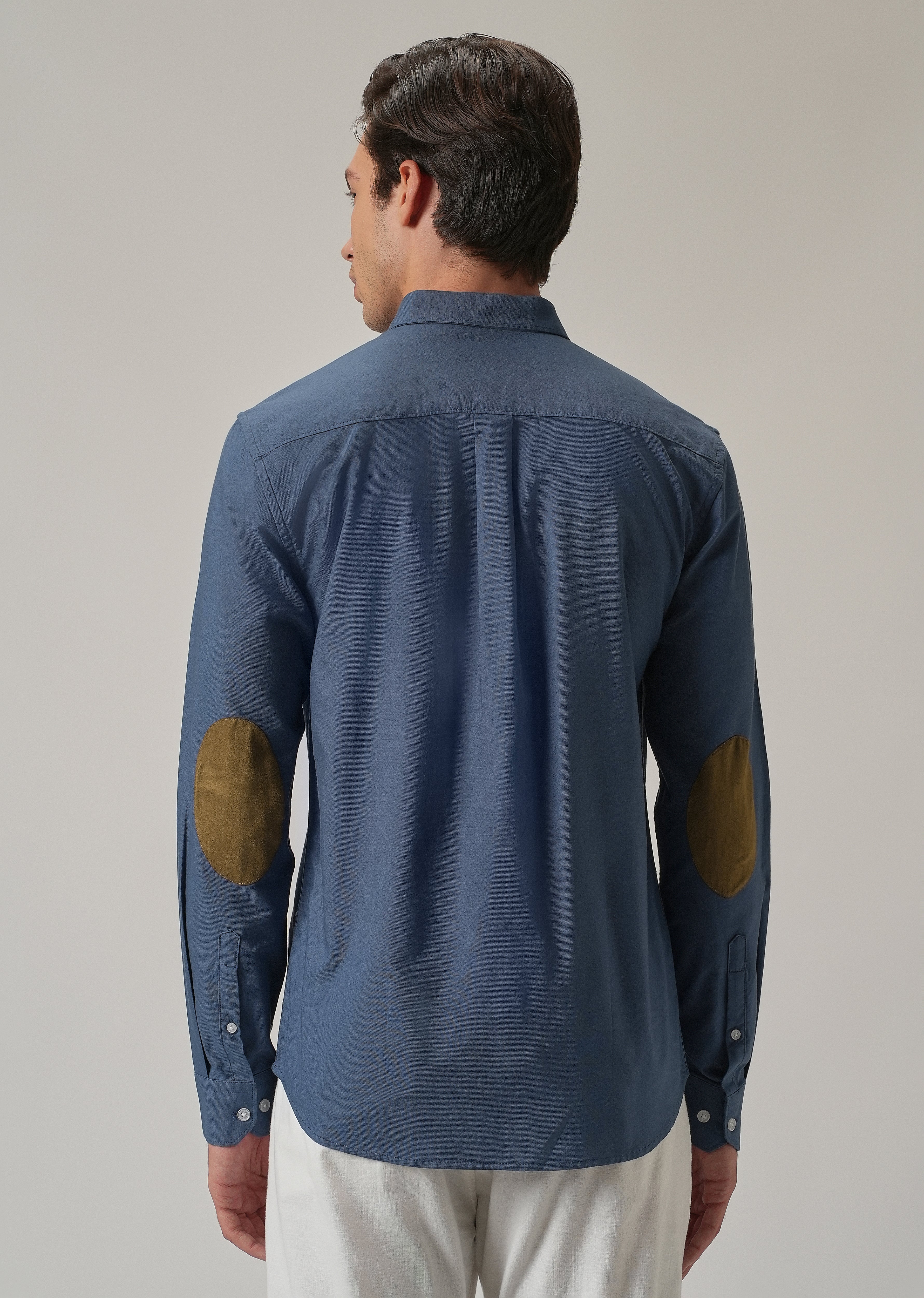 Cobalt Blue Plain Elbow Patch Oxford Shirt