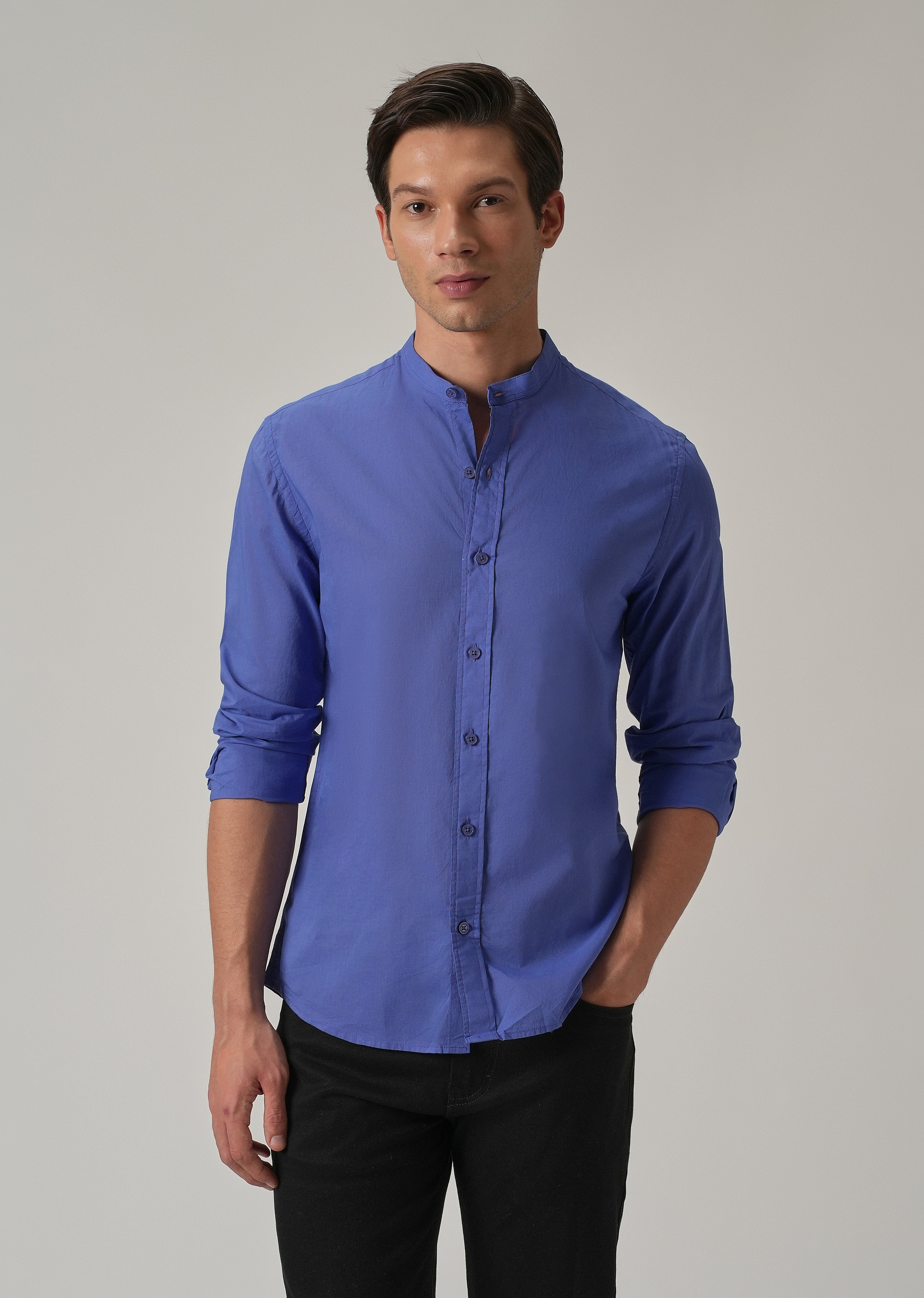 Cobalt Blue Plain Cotton Shirt