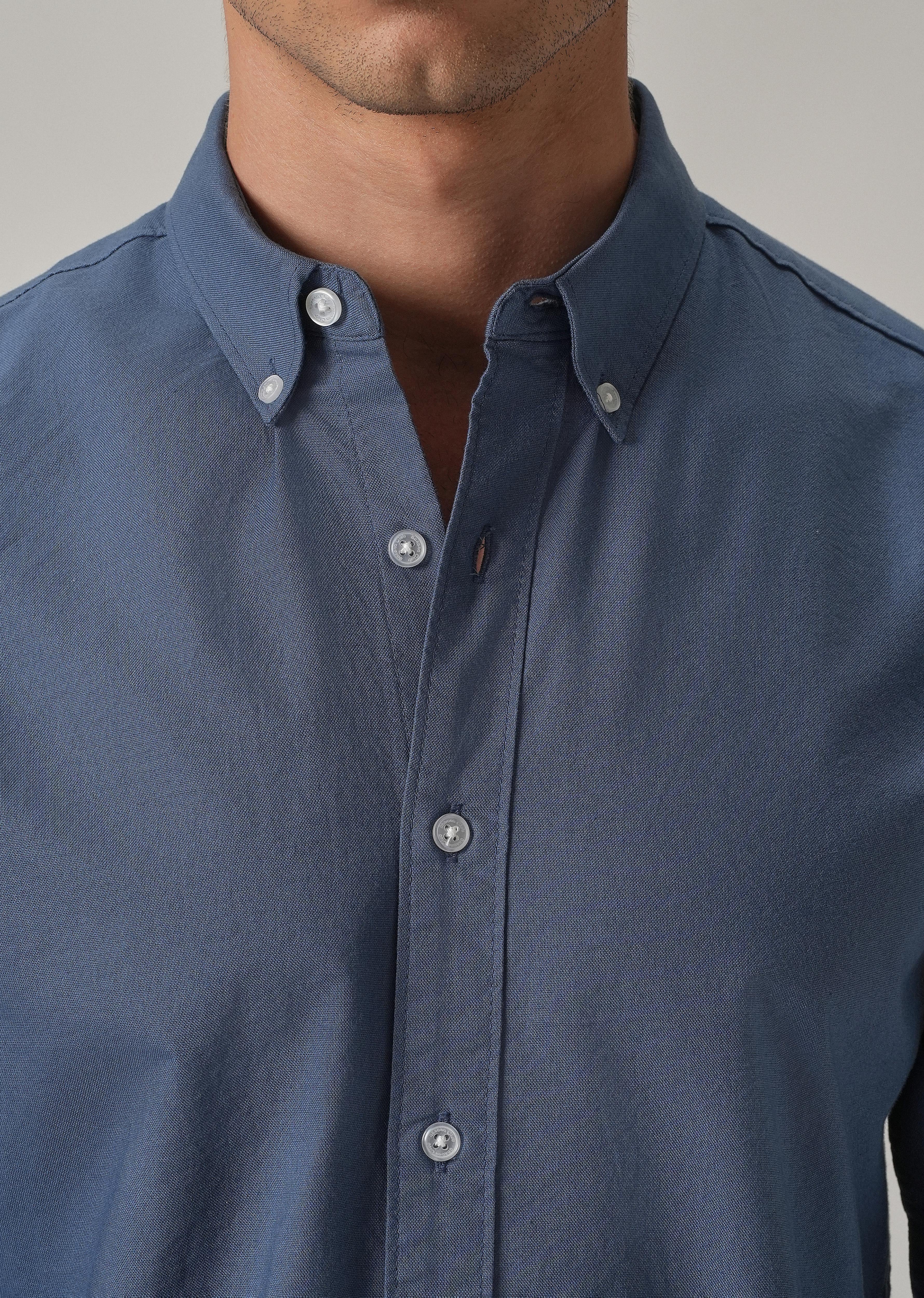 Cobalt Blue Plain Elbow Patch Oxford Shirt