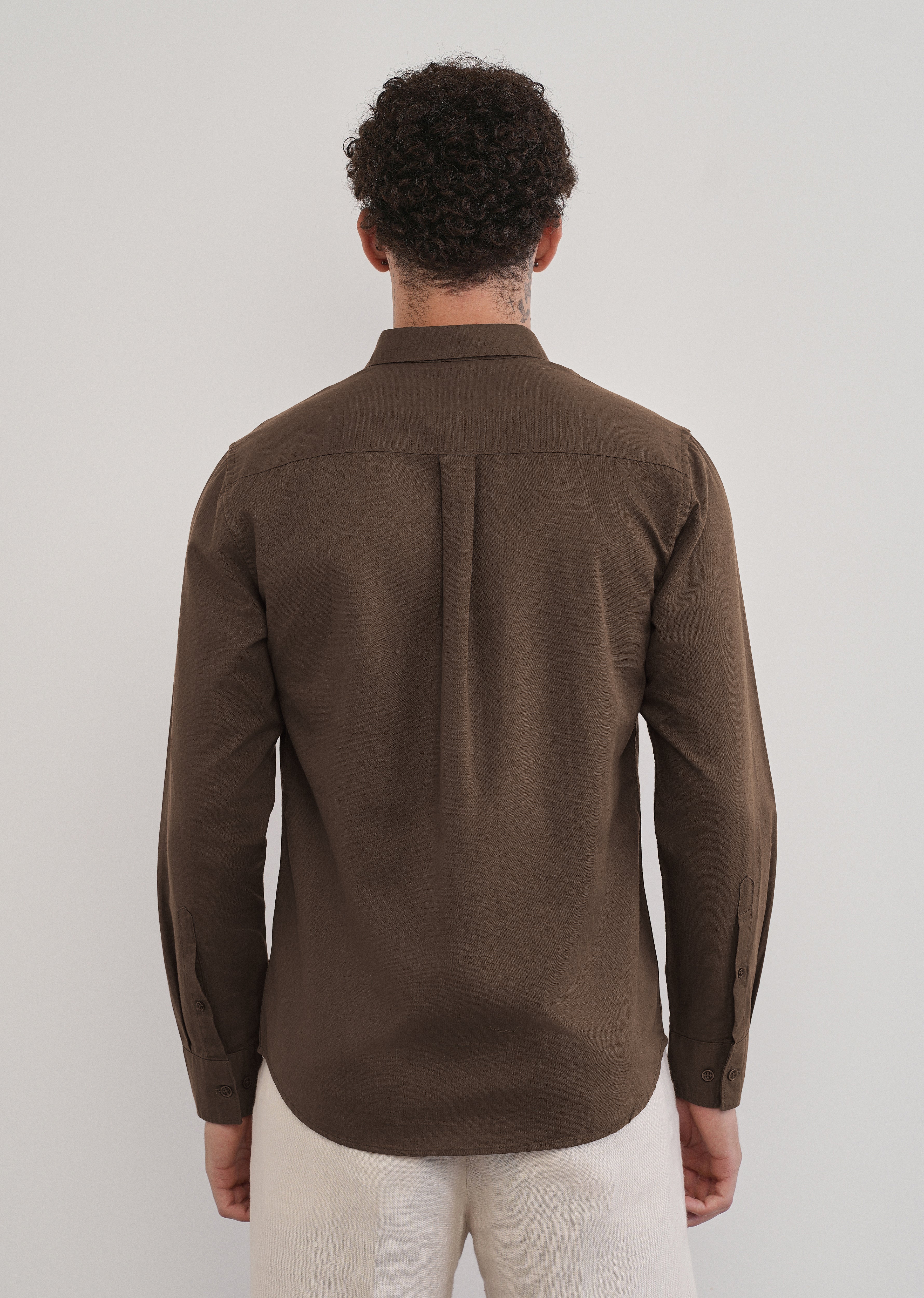 Coffee Brown Cotton Linen Flap Pocket Shirt