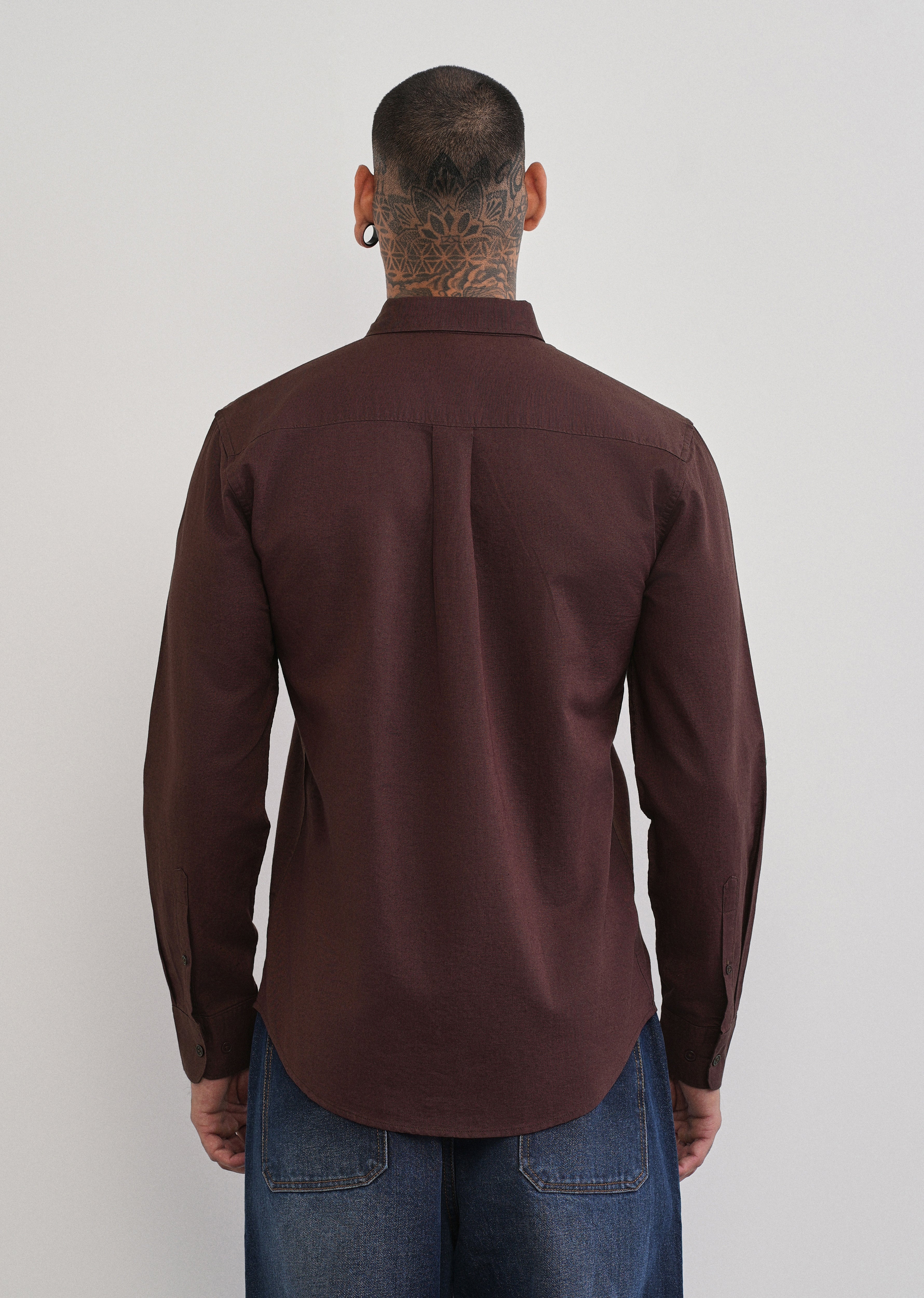 Coffee Brown Cotton Linen Plain Shirt