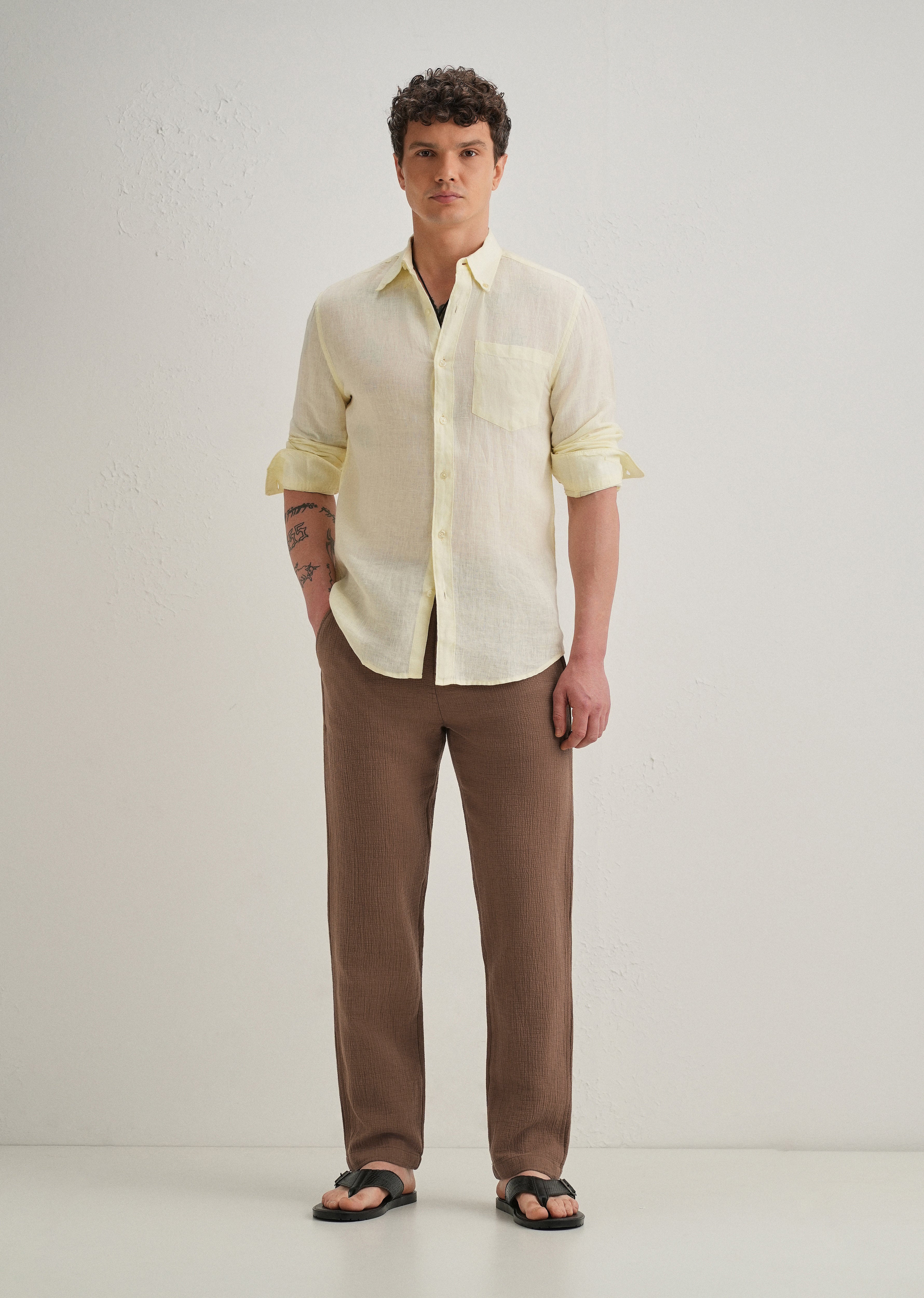 Coffee Brown Crinkled Cotton Trouser